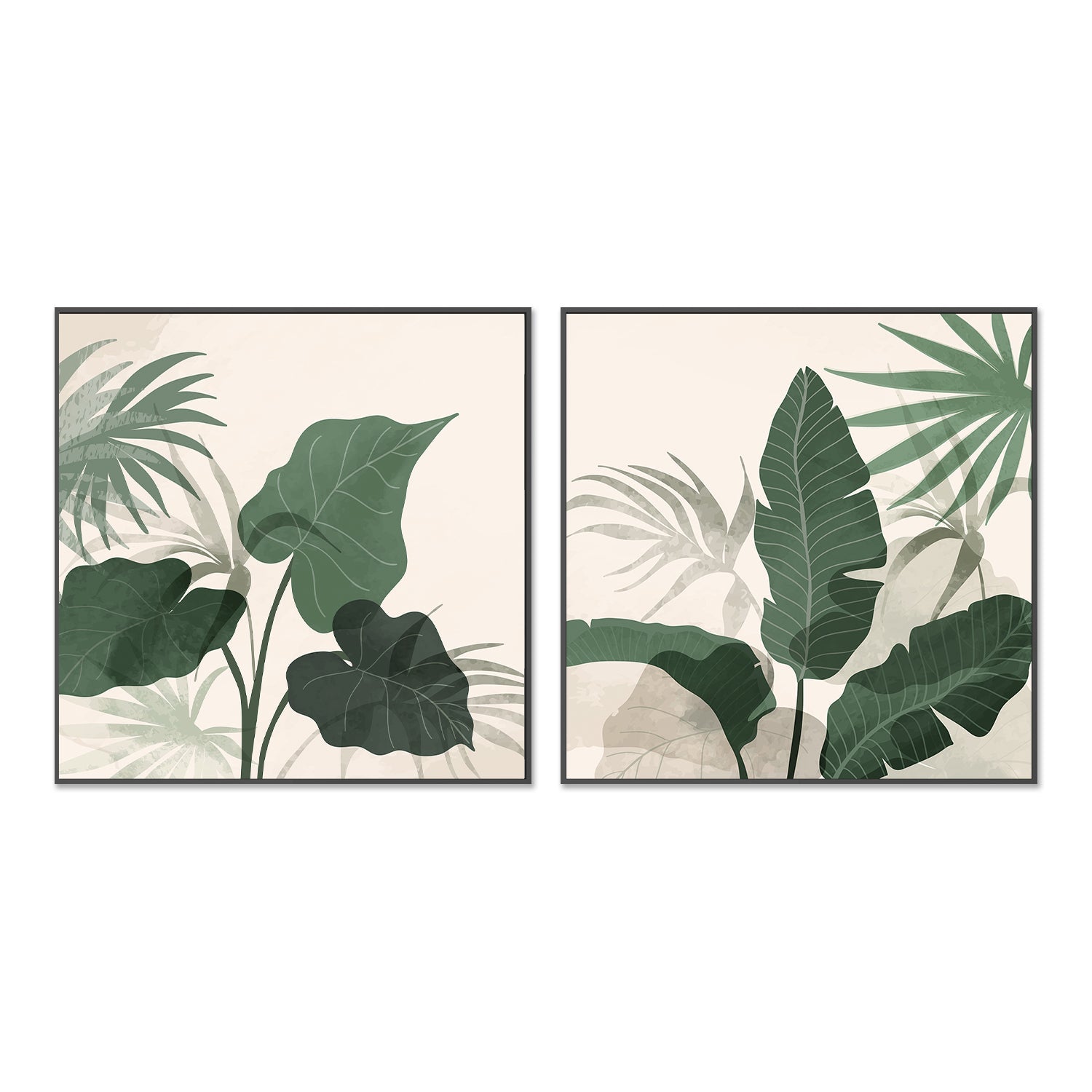 wall-art-print-canvas-poster-framed-Tropical Green, Style A & B, Set Of 2-GIOIA-WALL-ART