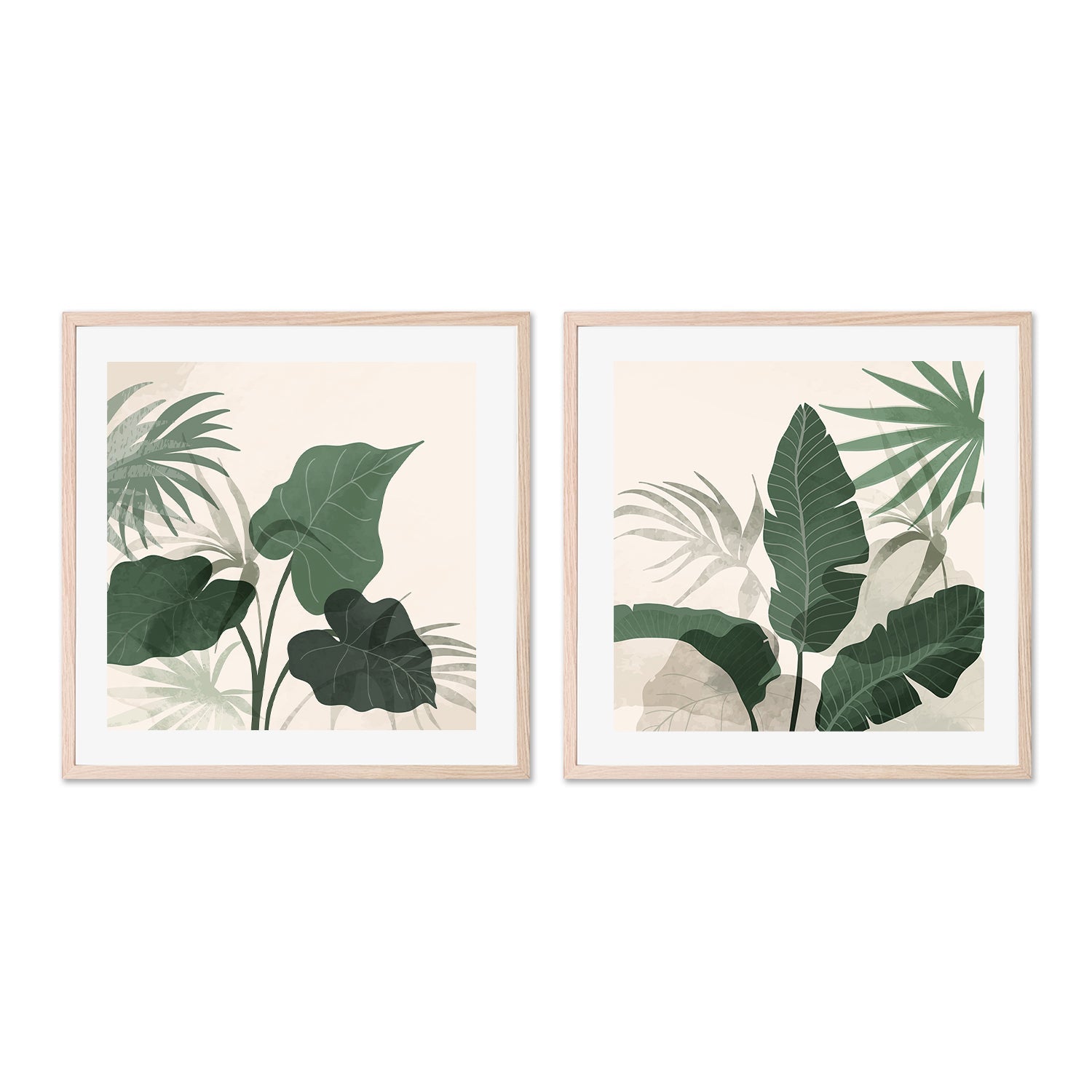 wall-art-print-canvas-poster-framed-Tropical Green, Style A & B, Set Of 2-GIOIA-WALL-ART