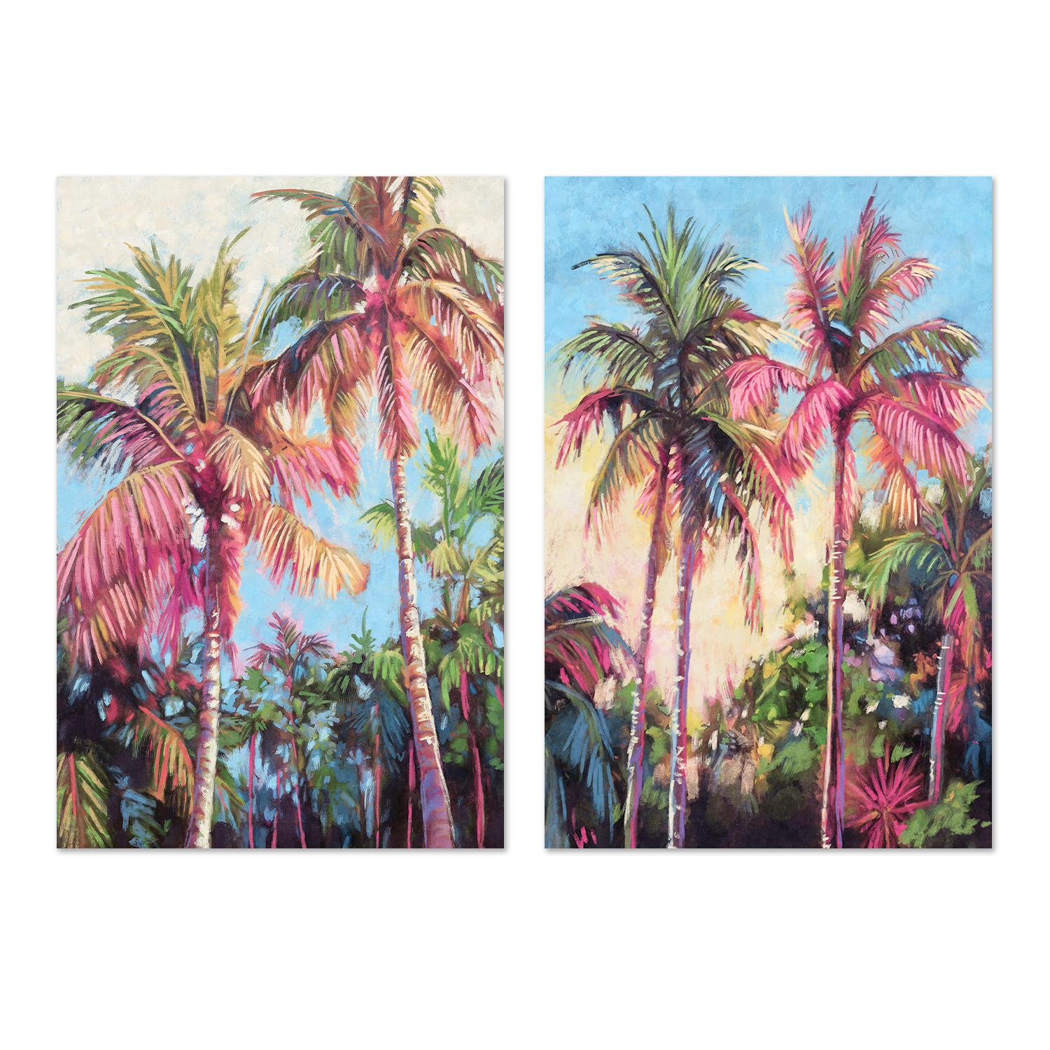 wall-art-print-canvas-poster-framed-Tropical Palm Trees, Style A & B, Set Of 2 , By Nina Blue-1