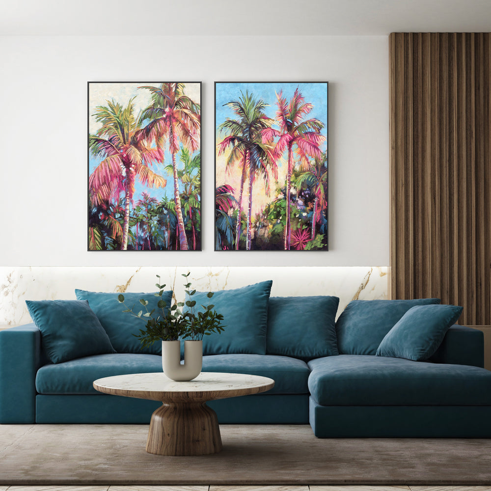 wall-art-print-canvas-poster-framed-Tropical Palm Trees, Style A & B, Set Of 2 , By Nina Blue-2