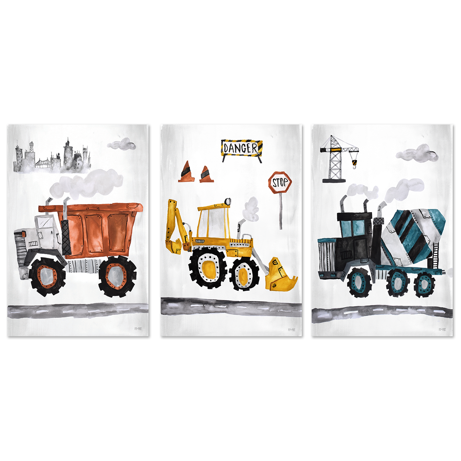 wall-art-print-canvas-poster-framed-Trucks, Set of 3 , By Pip and Phee-1