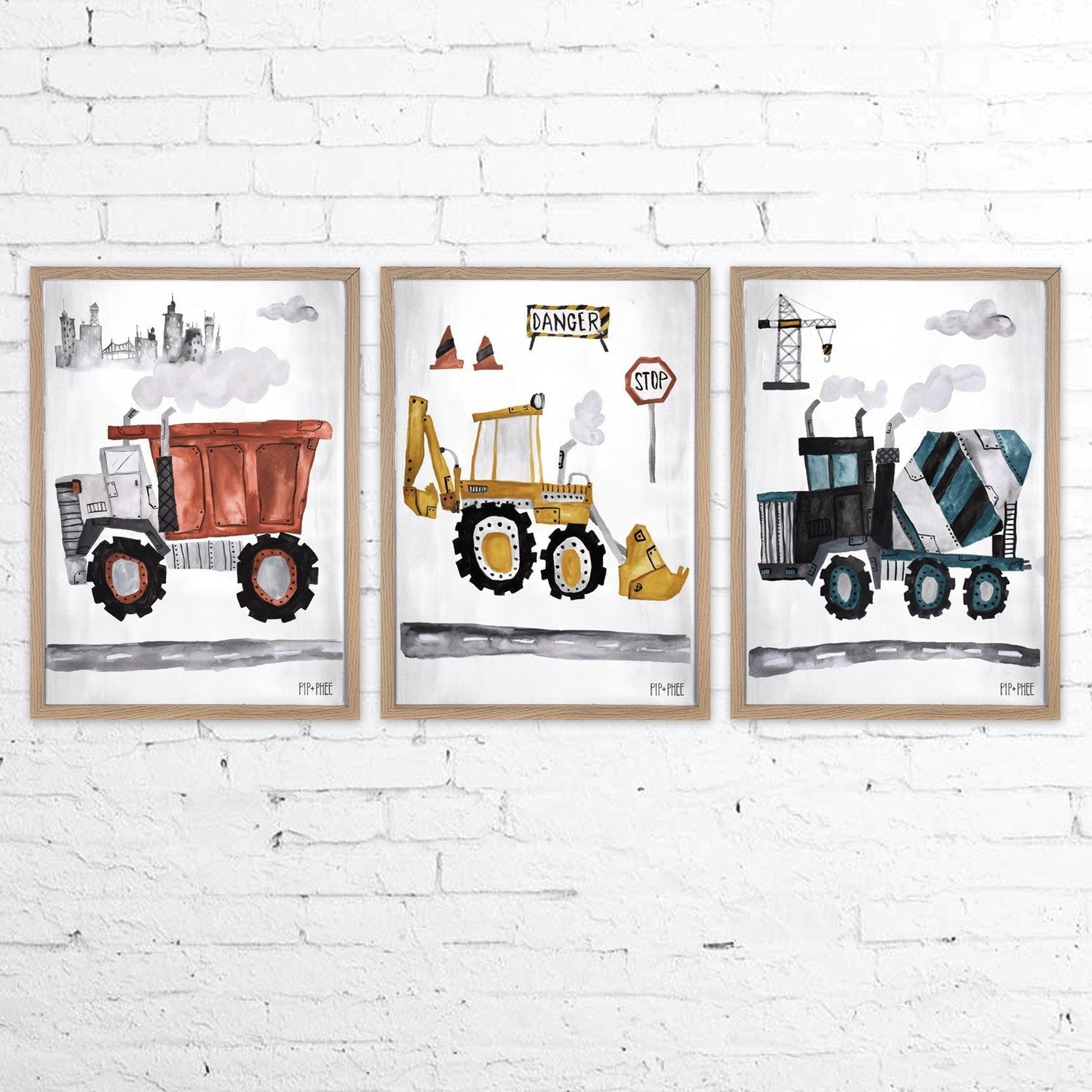 wall-art-print-canvas-poster-framed-Trucks, Set of 3 , By Pip and Phee-2