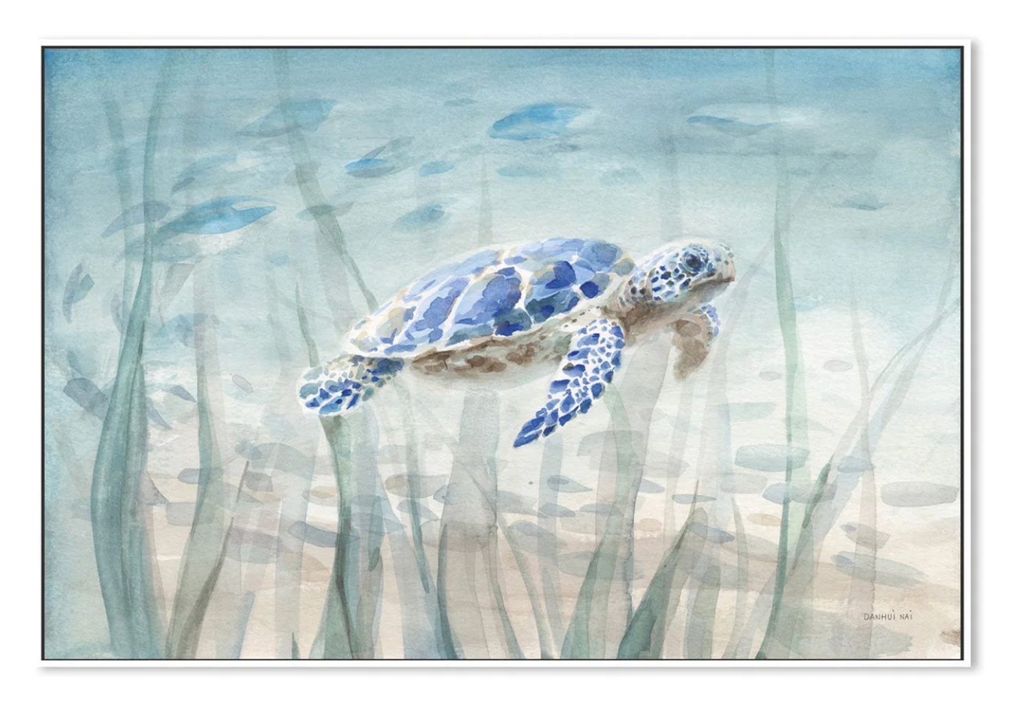 wall-art-print-canvas-poster-framed-UNDERSEA TURTLE , BY DANHUI NAI WHITE FRAMED CANVAS 70x100cm-1