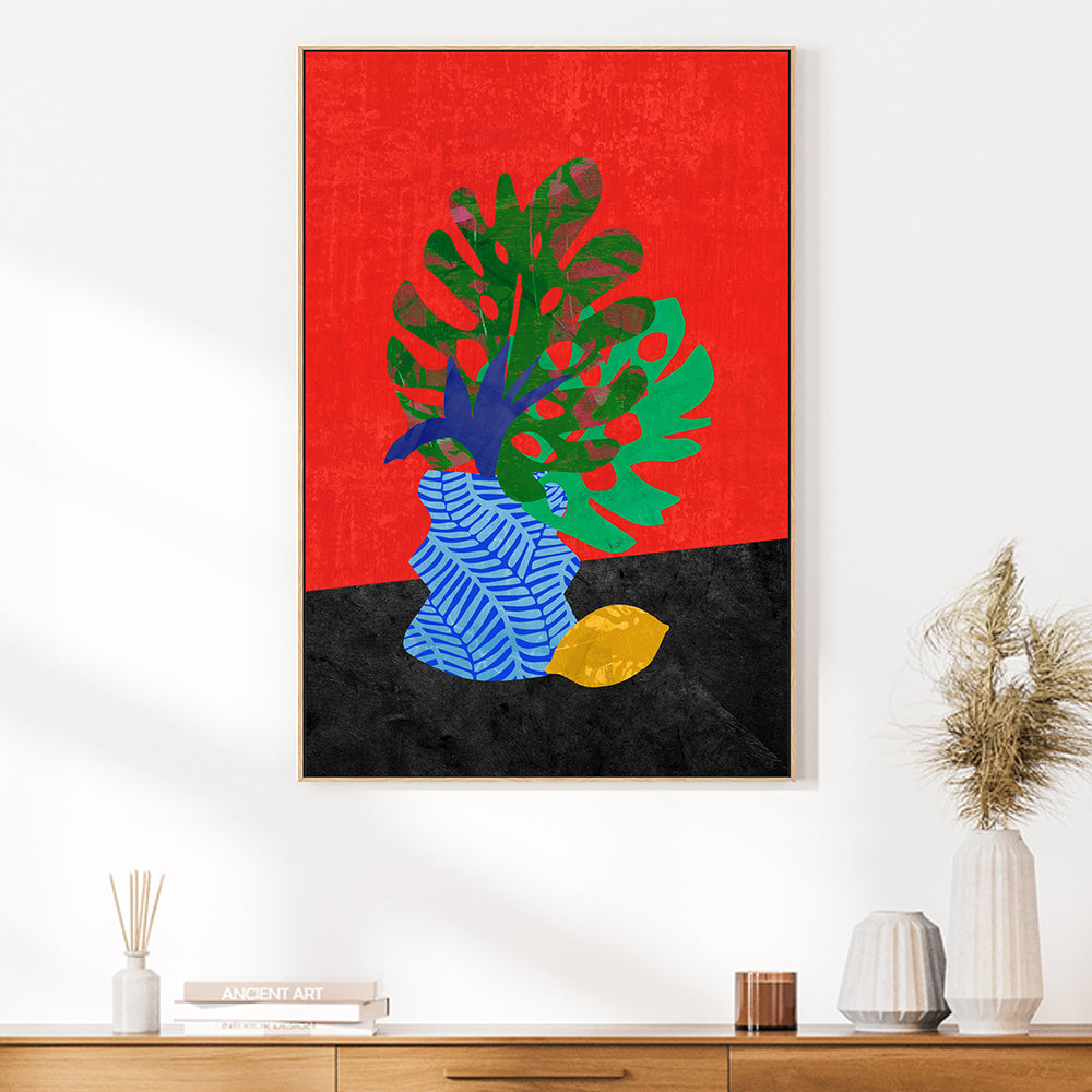 wall-art-print-canvas-poster-framed-Vase And Fruit, Style A , By Rogério Arruda-GIOIA-WALL-ART