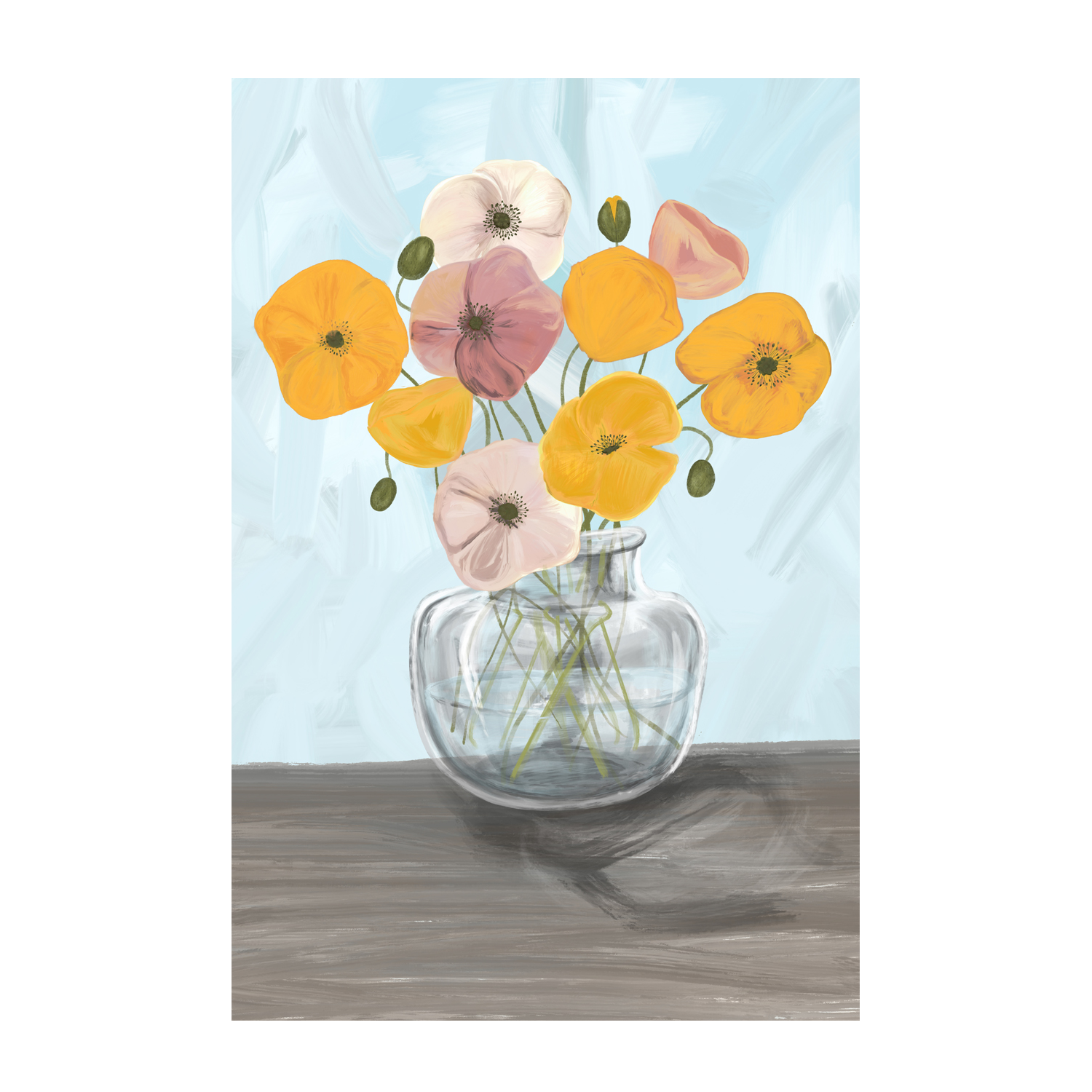 wall-art-print-canvas-poster-framed-Vase with poppys , By Emelie Maria-1