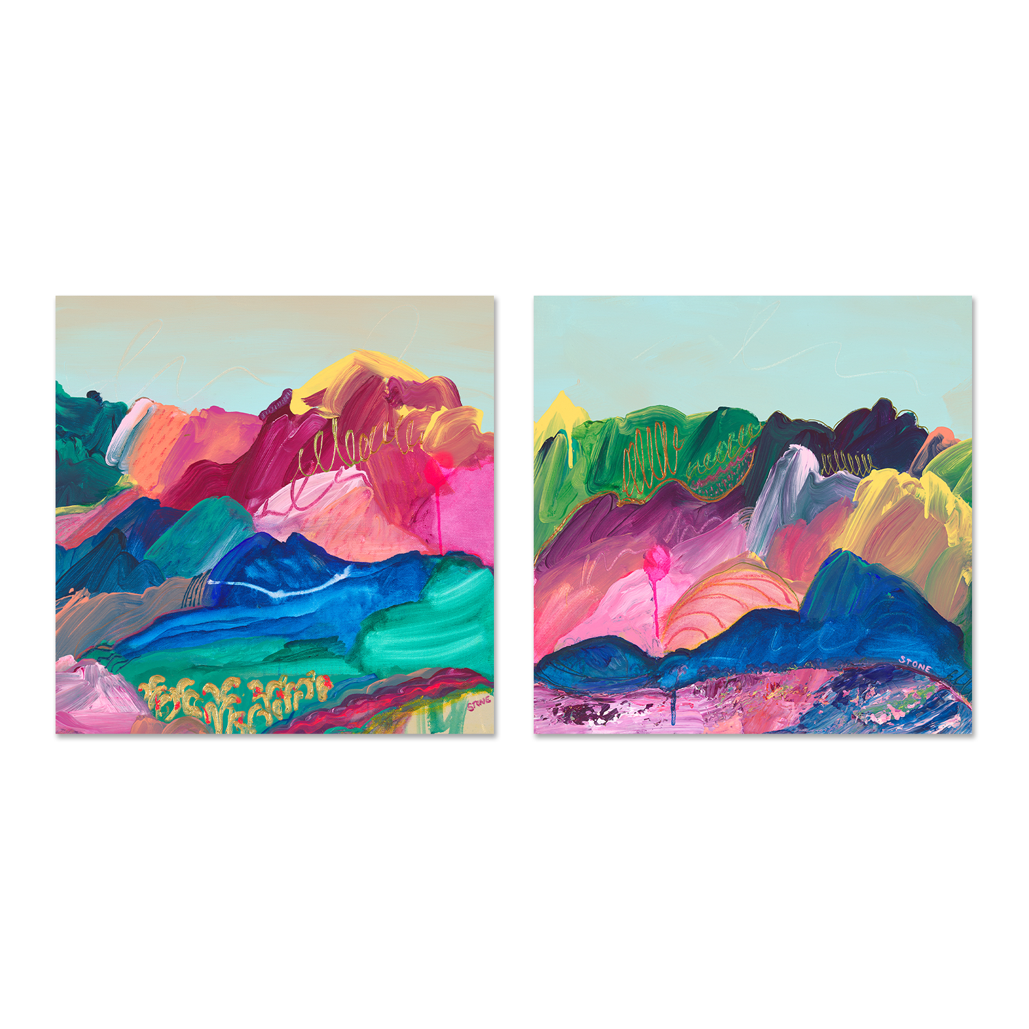 wall-art-print-canvas-poster-framed-Vibrant Valley, Style A & B, Set Of 2 , By Belinda Stone-1