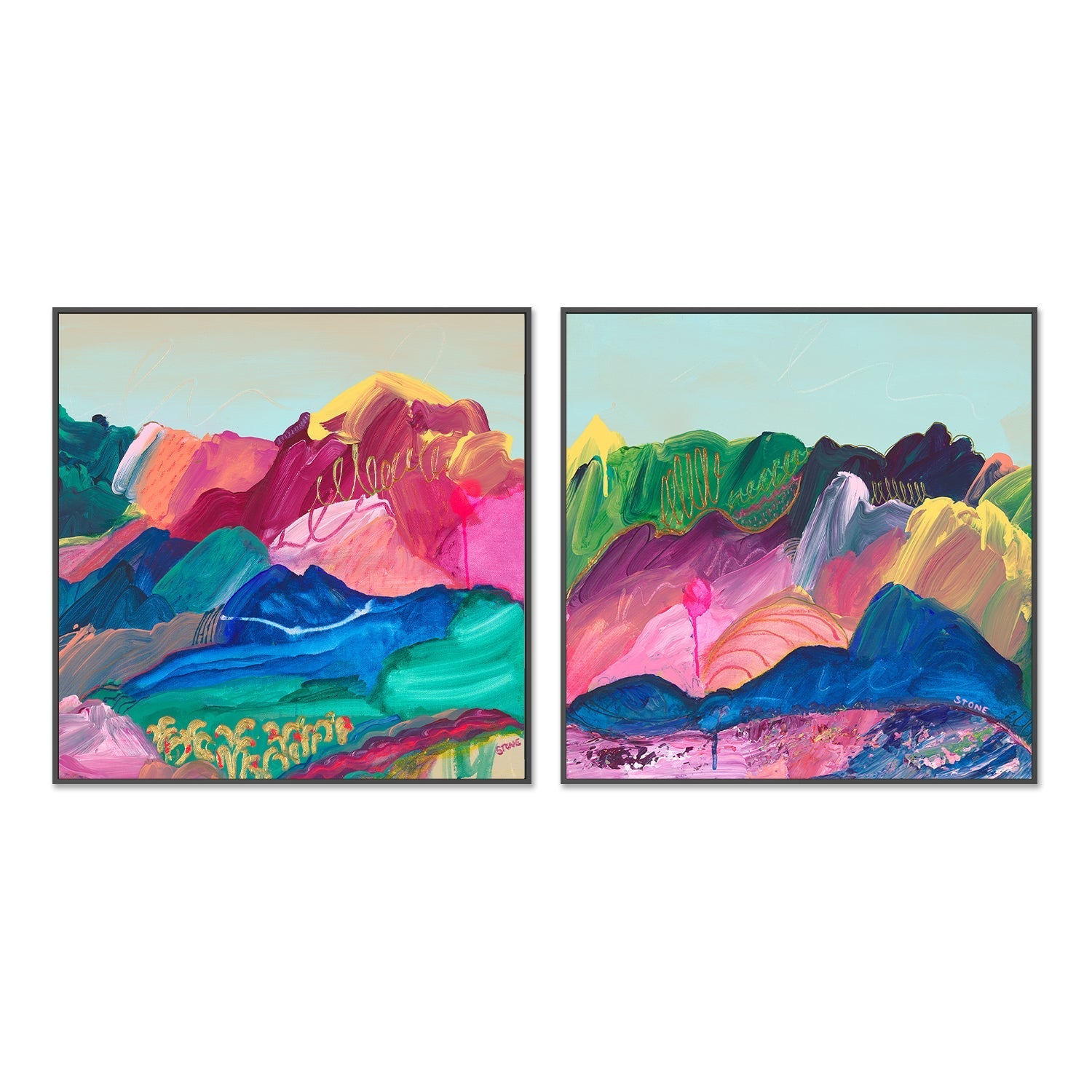 wall-art-print-canvas-poster-framed-Vibrant Valley, Style A & B, Set Of 2 , By Belinda Stone-3