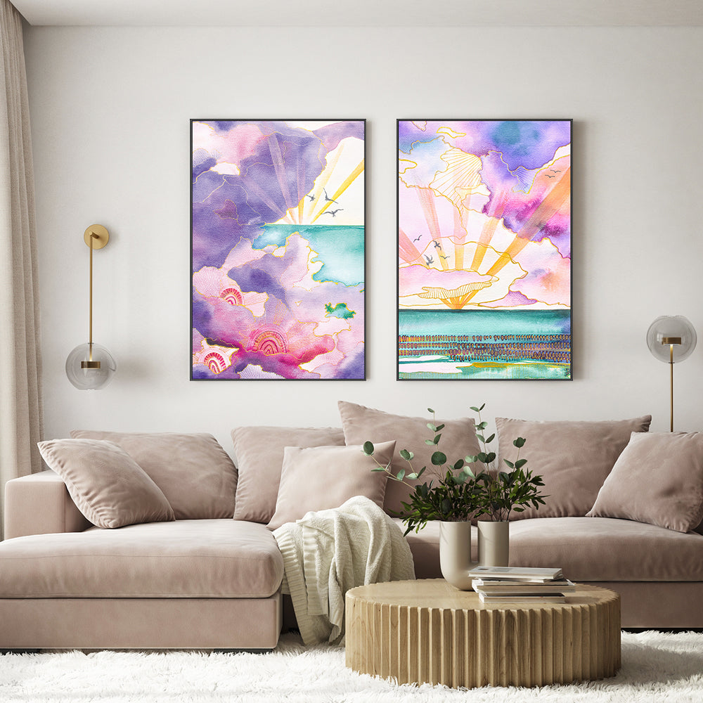 wall-art-print-canvas-poster-framed-Violet Clouds, Style A & B, Set Of 2 , By Sarah Carlton Art-GIOIA-WALL-ART