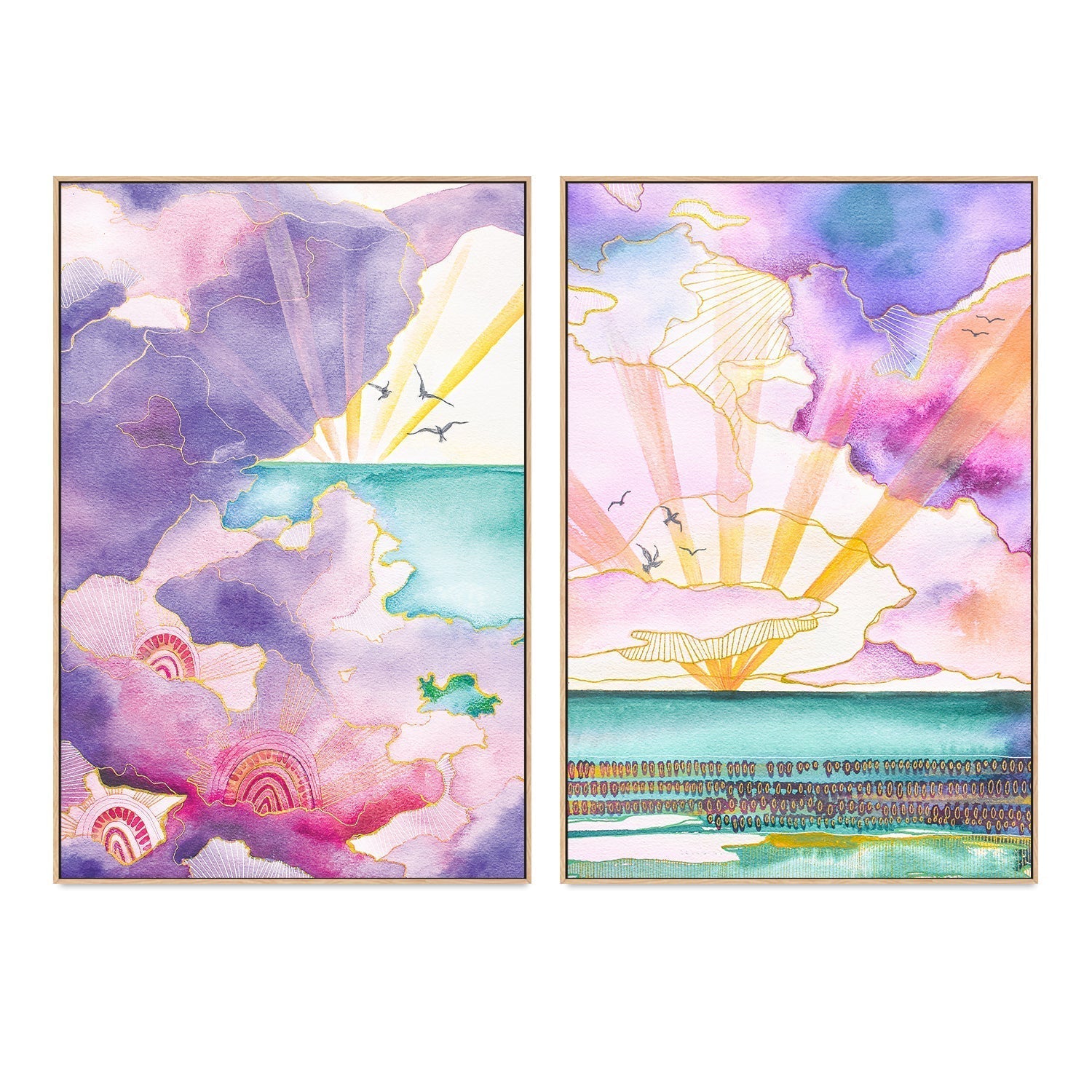 wall-art-print-canvas-poster-framed-Violet Clouds, Style A & B, Set Of 2 , By Sarah Carlton Art-GIOIA-WALL-ART