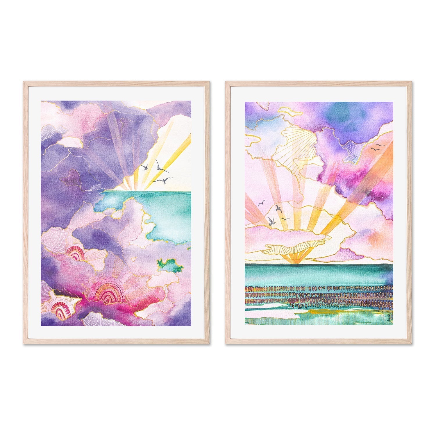 wall-art-print-canvas-poster-framed-Violet Clouds, Style A & B, Set Of 2 , By Sarah Carlton Art-GIOIA-WALL-ART