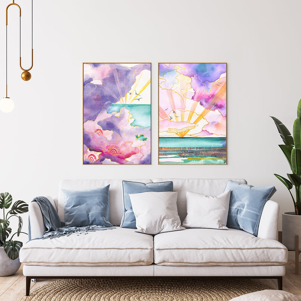 wall-art-print-canvas-poster-framed-Violet Clouds, Style A & B, Set Of 2 , By Sarah Carlton Art-GIOIA-WALL-ART