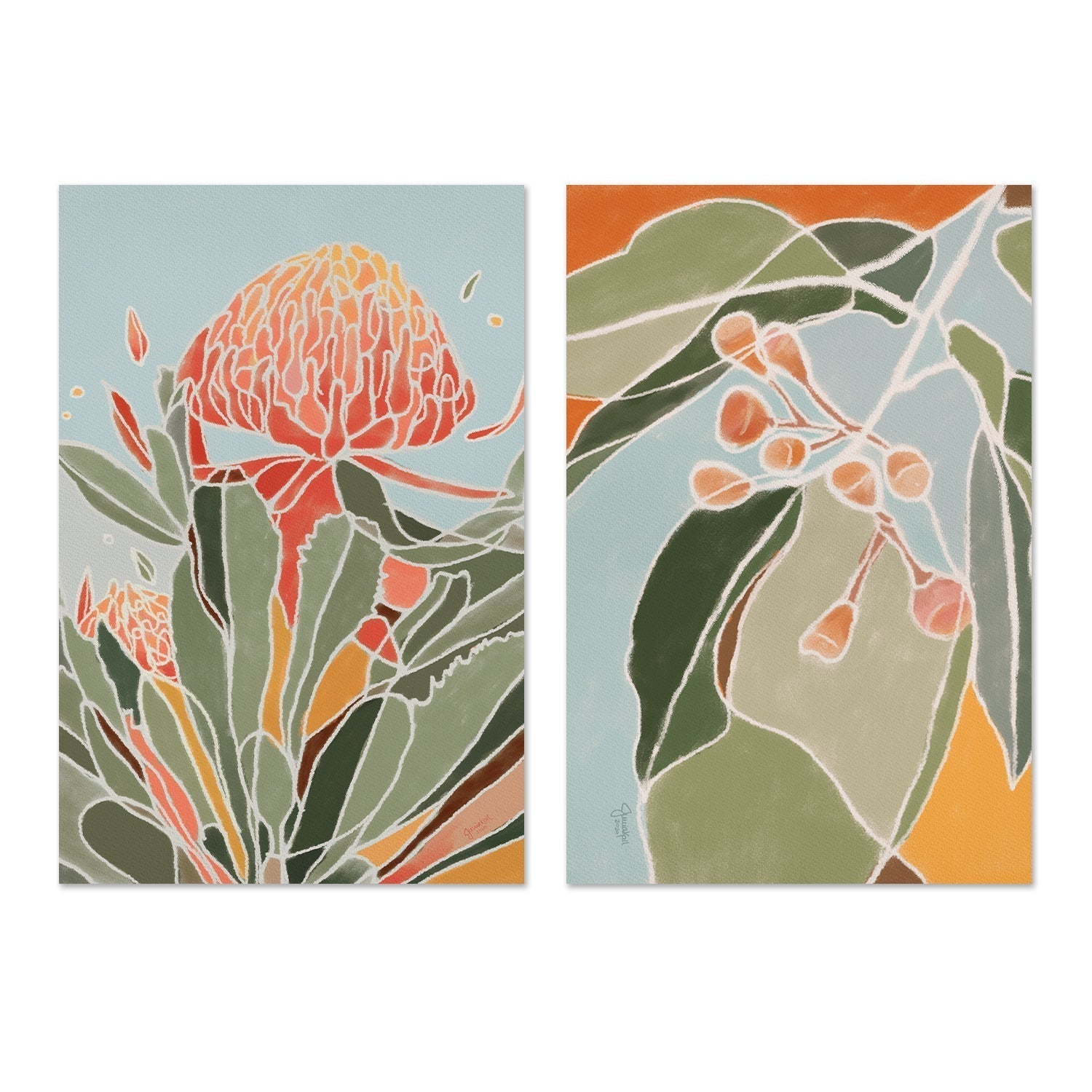 wall-art-print-canvas-poster-framed-Waratah, Gumtree, Set Of 2-by-Junia Kall-Gioia Wall Art