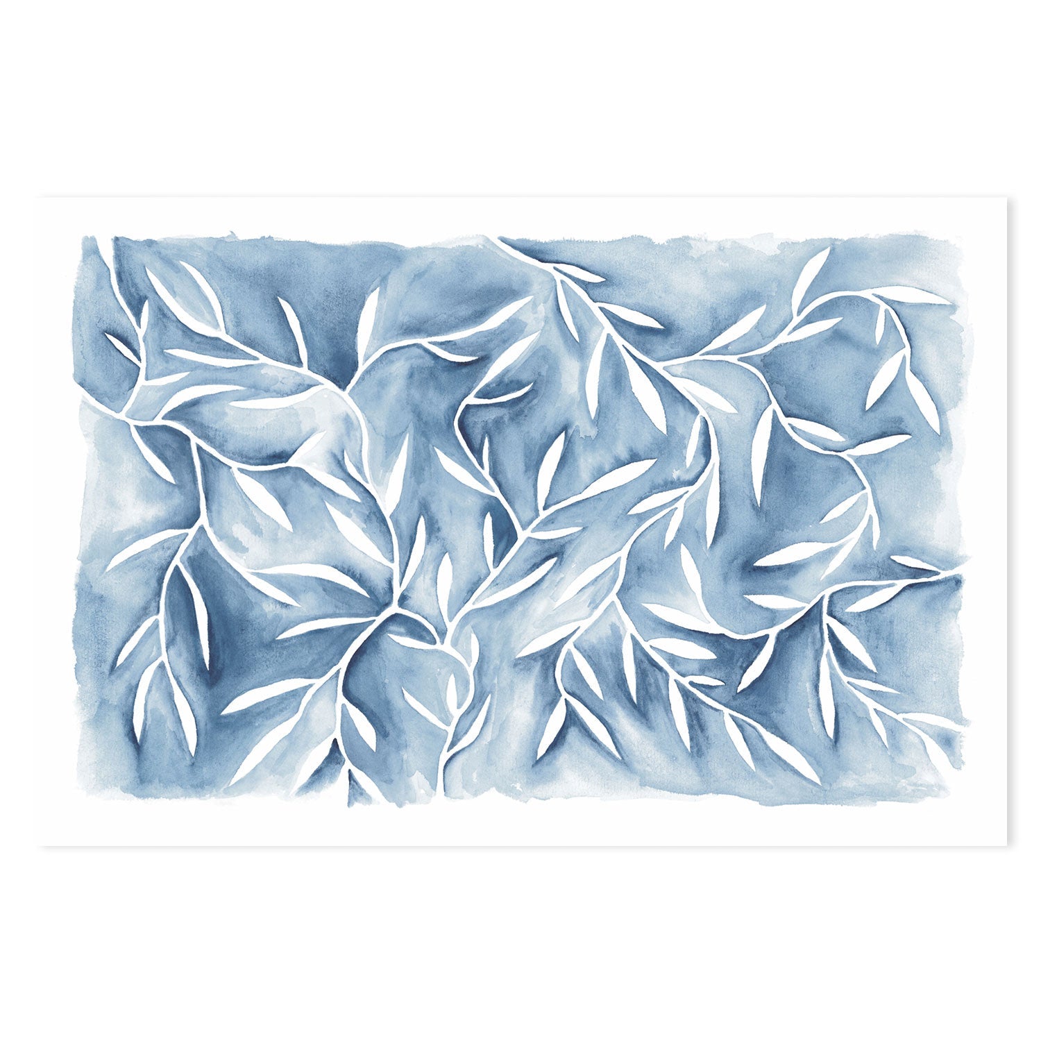 wall-art-print-canvas-poster-framed-Watercolour Leaves Blue-by-Dear Musketeer Studio-Gioia Wall Art