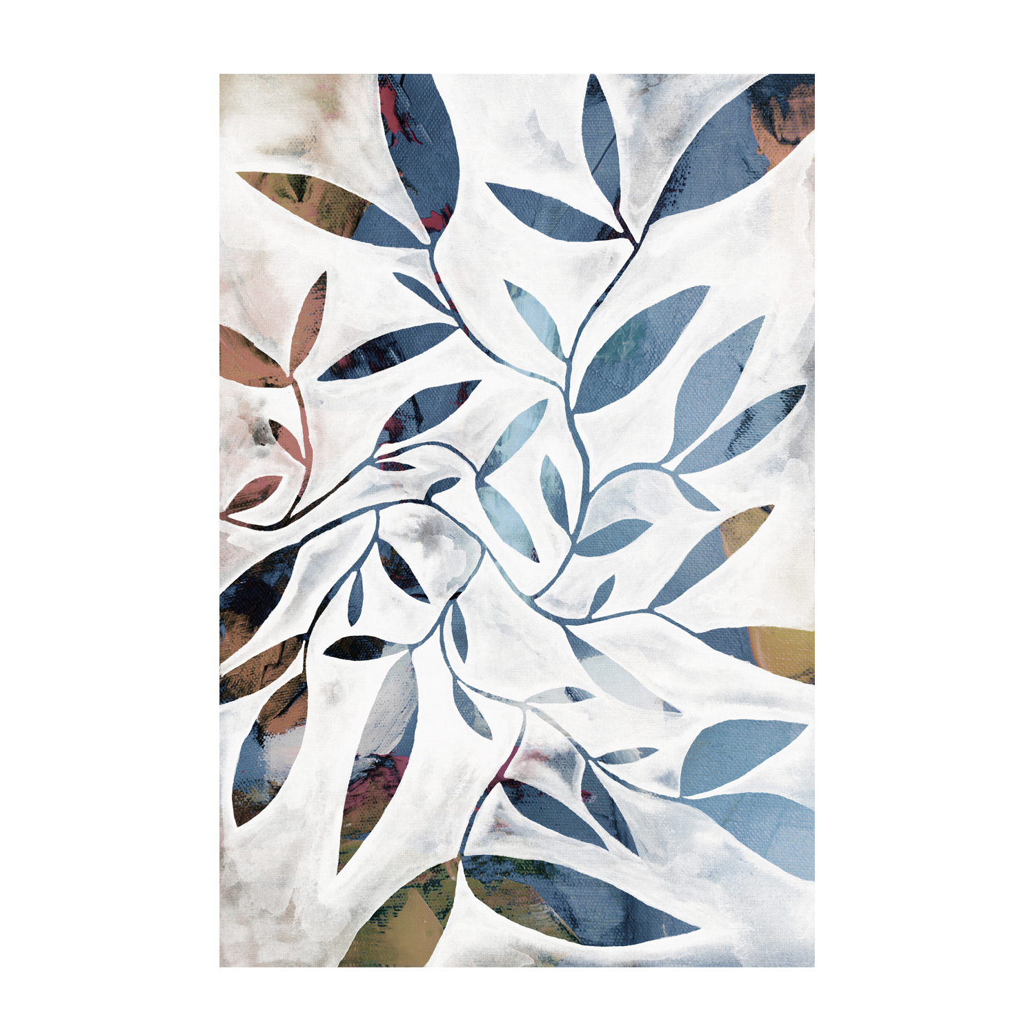 wall-art-print-canvas-poster-framed-Watercolour Leaves Blue , By Dear Musketeer Studio-1