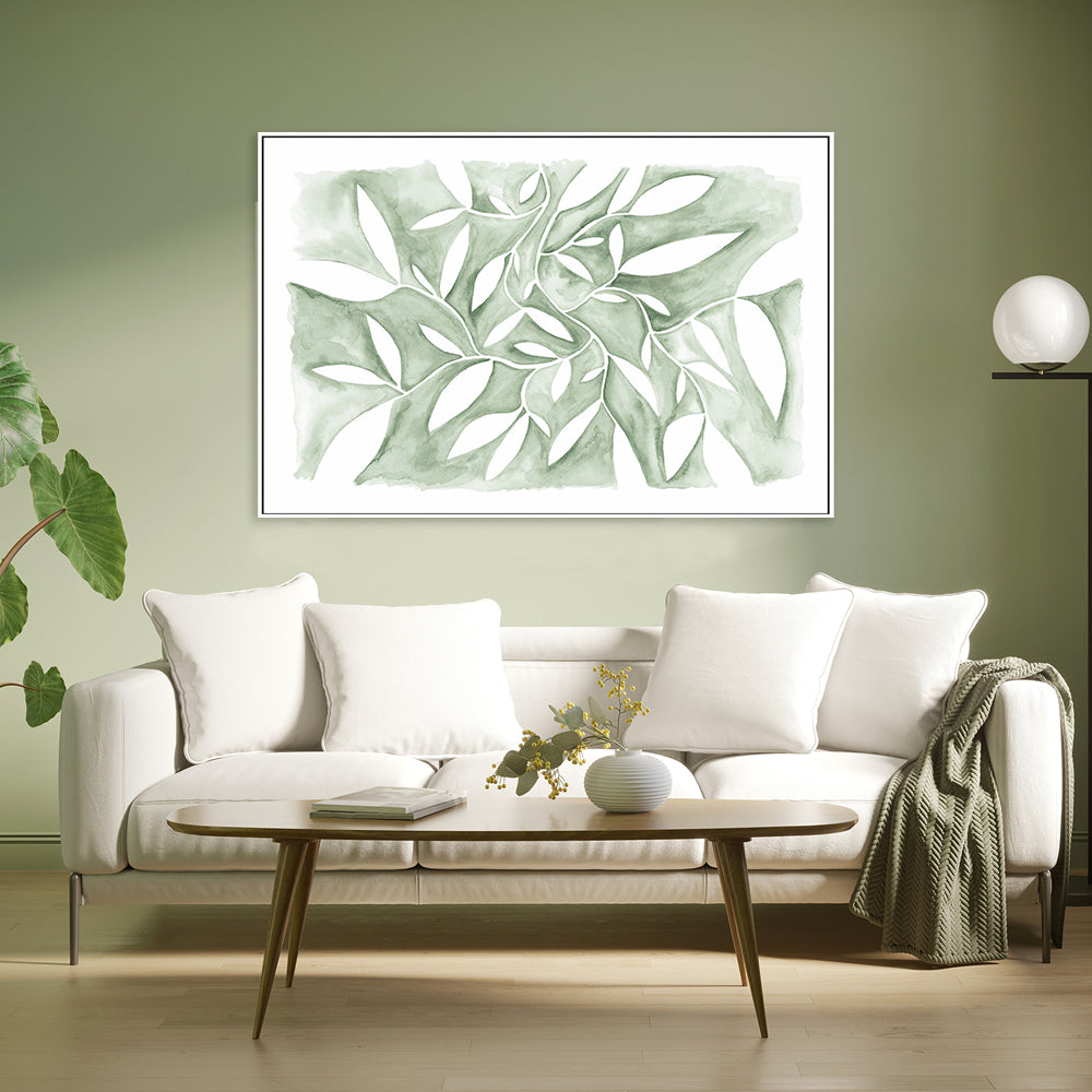 wall-art-print-canvas-poster-framed-Watercolour Leaves Green-by-Dear Musketeer Studio-Gioia Wall Art