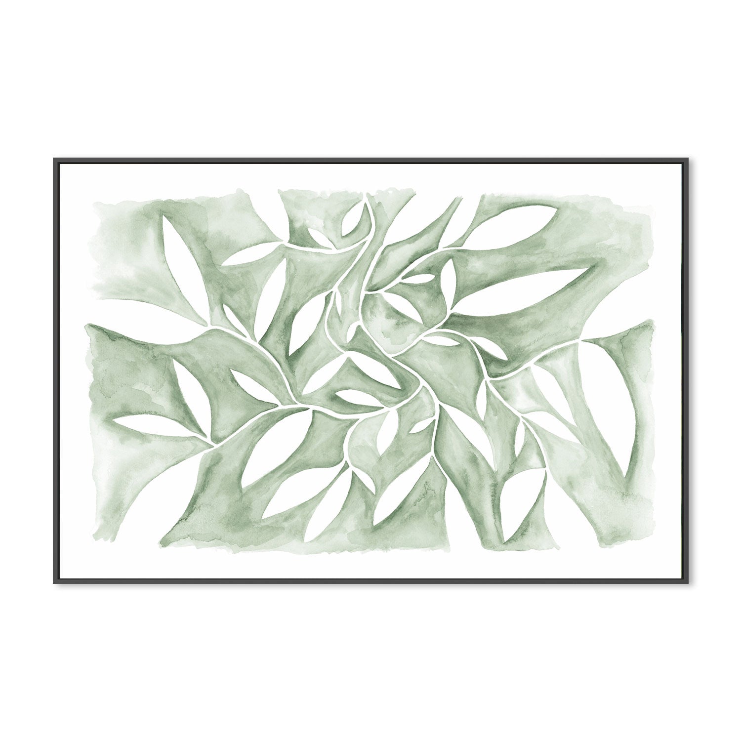 wall-art-print-canvas-poster-framed-Watercolour Leaves Green-by-Dear Musketeer Studio-Gioia Wall Art