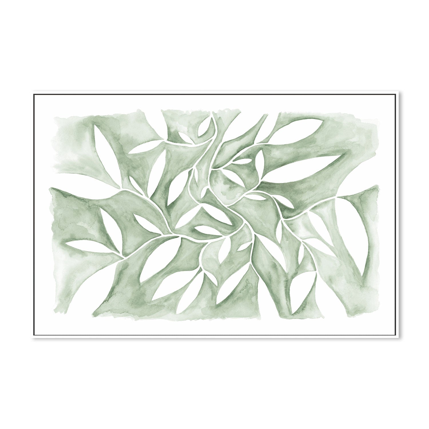 wall-art-print-canvas-poster-framed-Watercolour Leaves Green-by-Dear Musketeer Studio-Gioia Wall Art