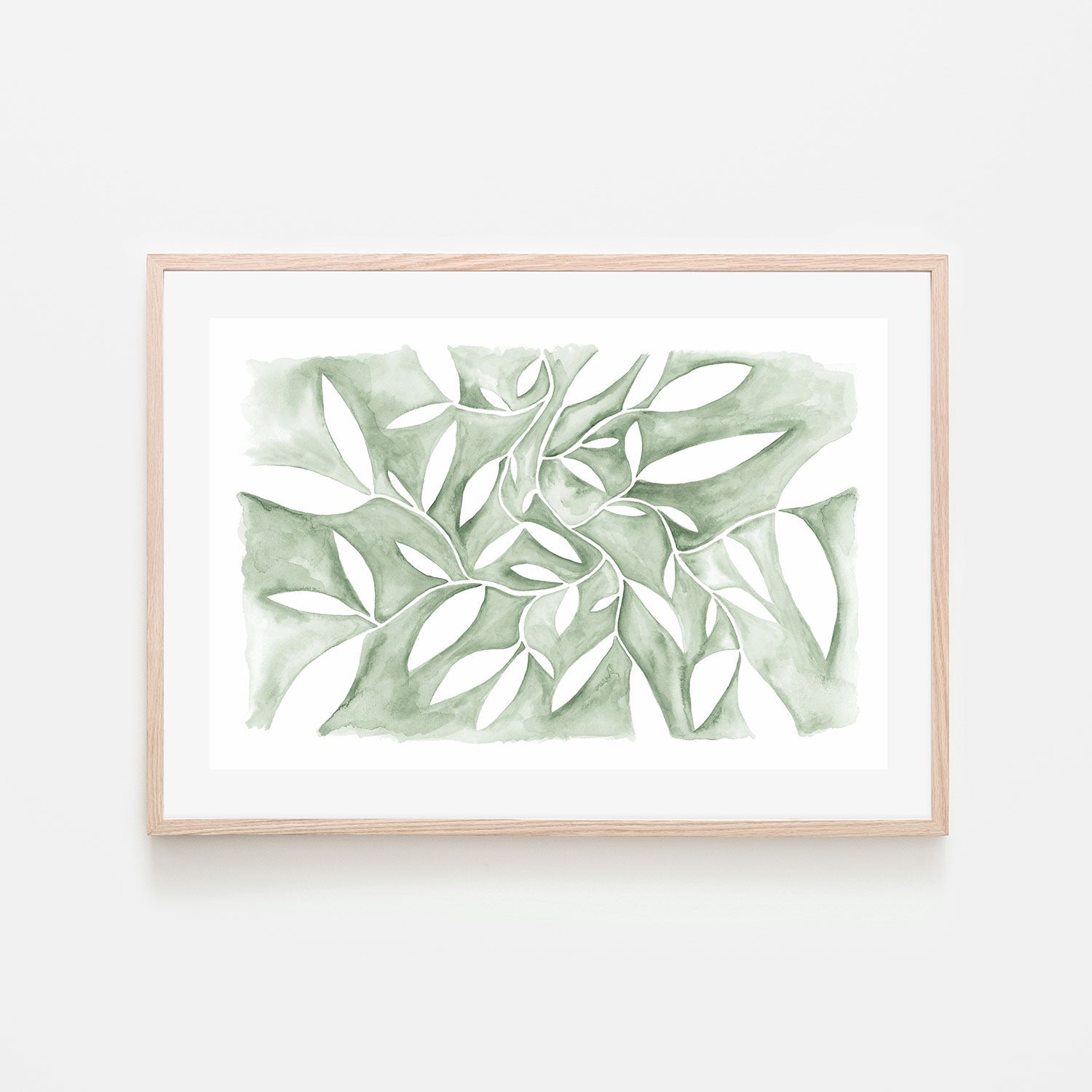 wall-art-print-canvas-poster-framed-Watercolour Leaves Green-by-Dear Musketeer Studio-Gioia Wall Art