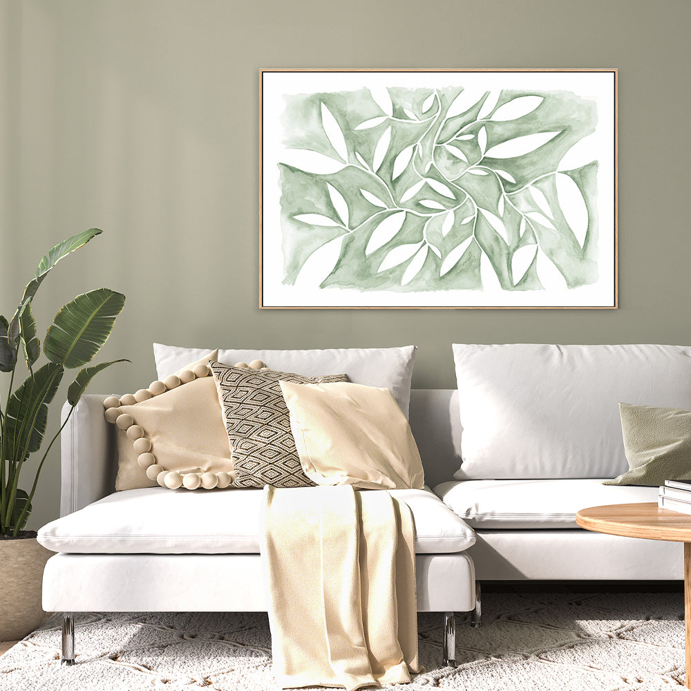 wall-art-print-canvas-poster-framed-Watercolour Leaves Green-by-Dear Musketeer Studio-Gioia Wall Art