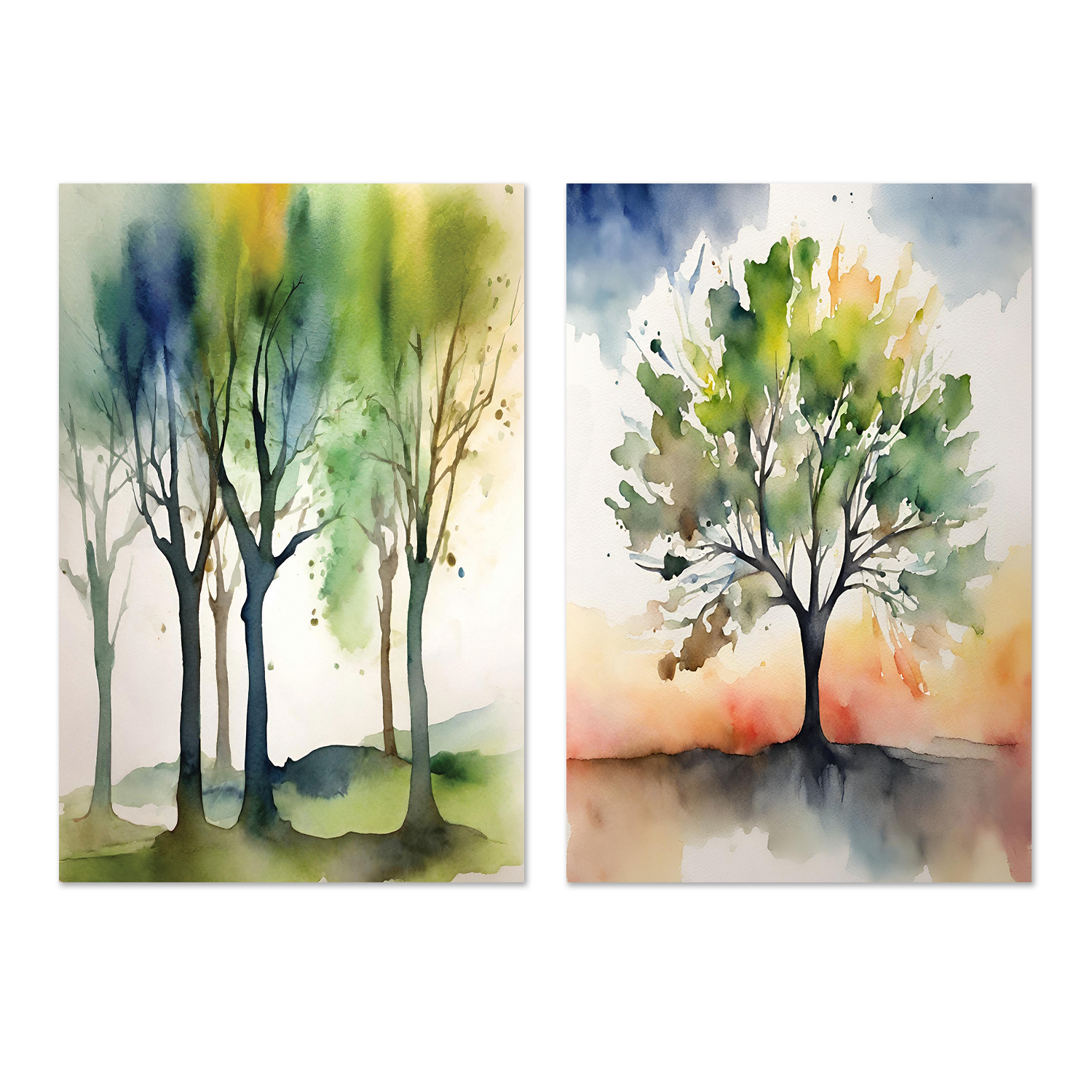 wall-art-print-canvas-poster-framed-Watercolour Trees, Style A & B, Set Of 2 , By Sally Ann Moss-1