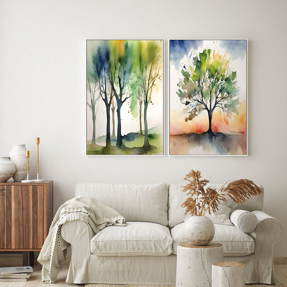 wall-art-print-canvas-poster-framed-Watercolour Trees, Style A & B, Set Of 2 , By Sally Ann Moss-2