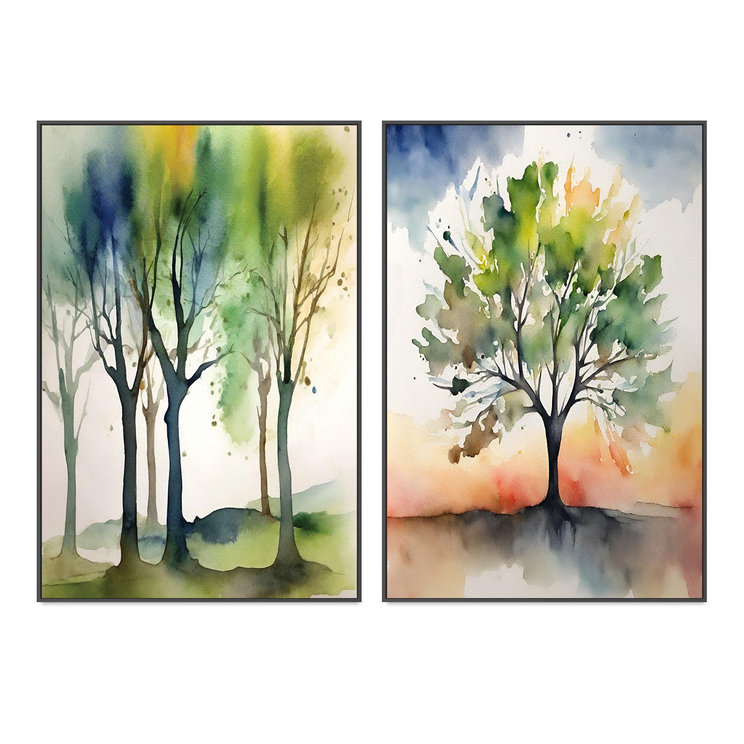 wall-art-print-canvas-poster-framed-Watercolour Trees, Style A & B, Set Of 2 , By Sally Ann Moss-3