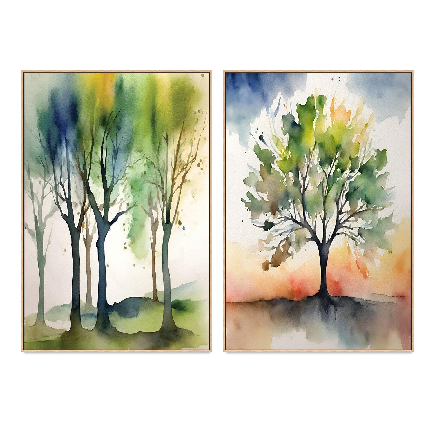 wall-art-print-canvas-poster-framed-Watercolour Trees, Style A & B, Set Of 2 , By Sally Ann Moss-4