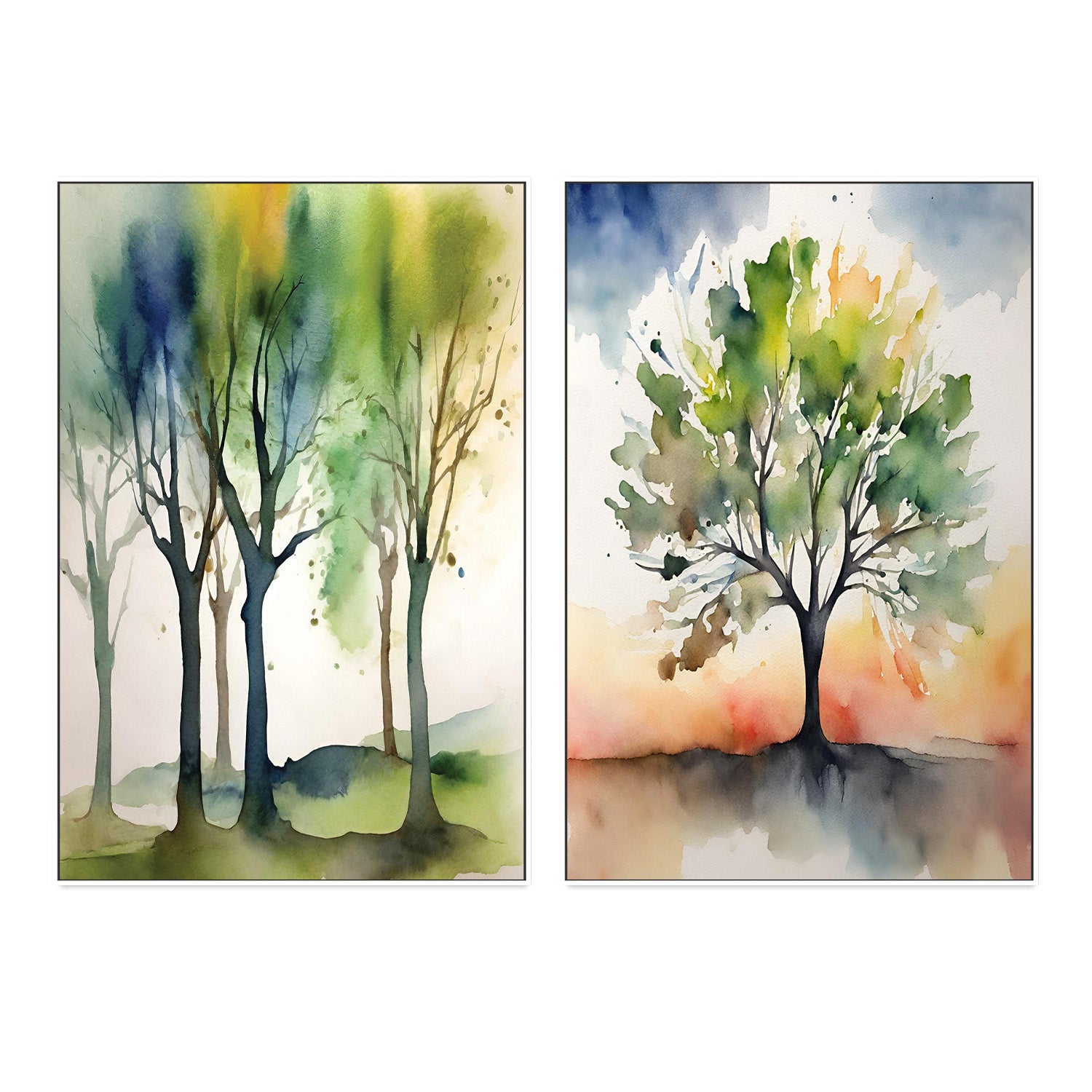 wall-art-print-canvas-poster-framed-Watercolour Trees, Style A & B, Set Of 2 , By Sally Ann Moss-5