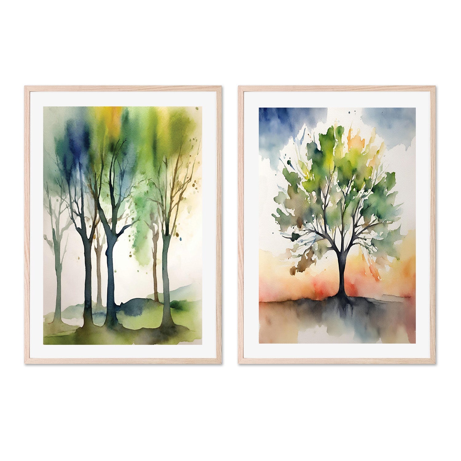 wall-art-print-canvas-poster-framed-Watercolour Trees, Style A & B, Set Of 2 , By Sally Ann Moss-6