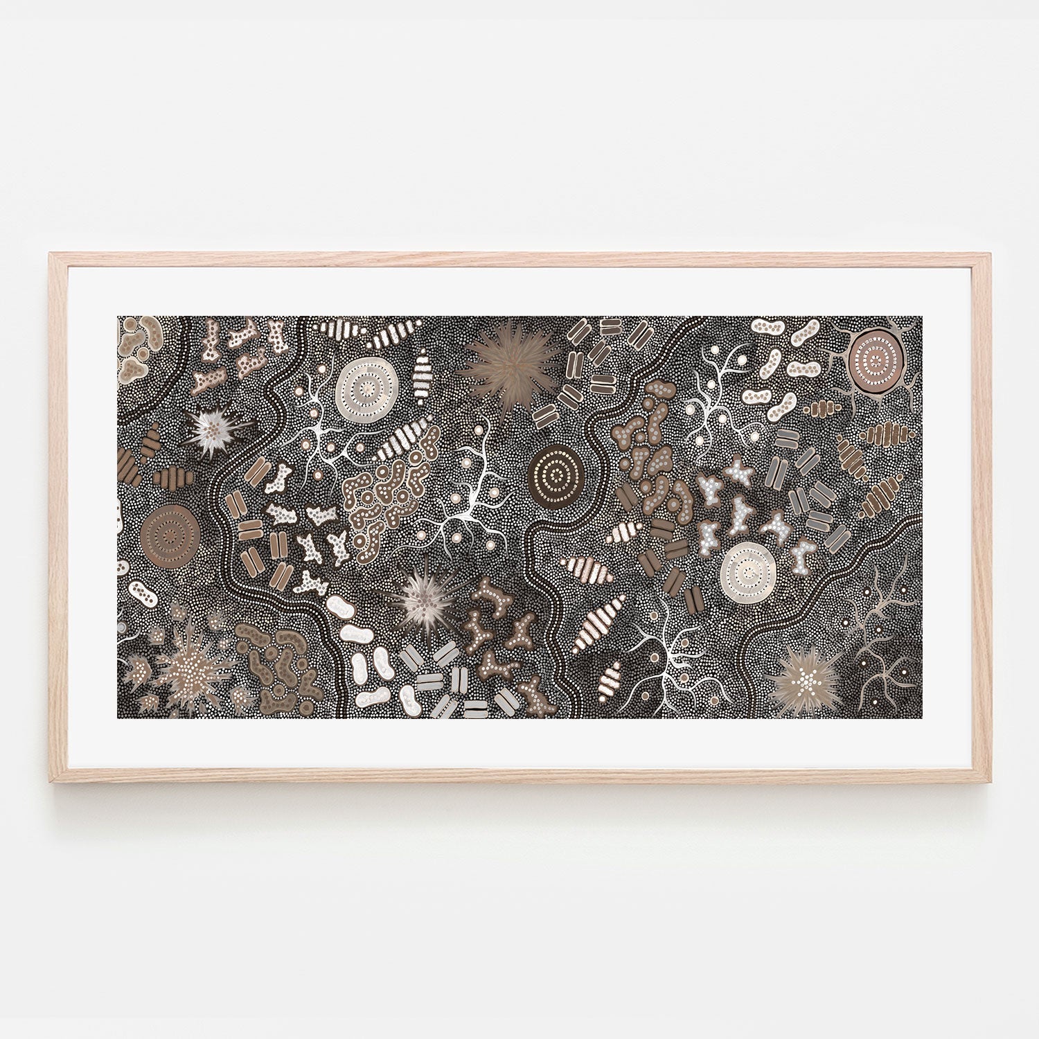 wall-art-print-canvas-poster-framed-Waterhole Bush Tucker Dreaming, Style A, Brown Tones , By Azeza Possum-6