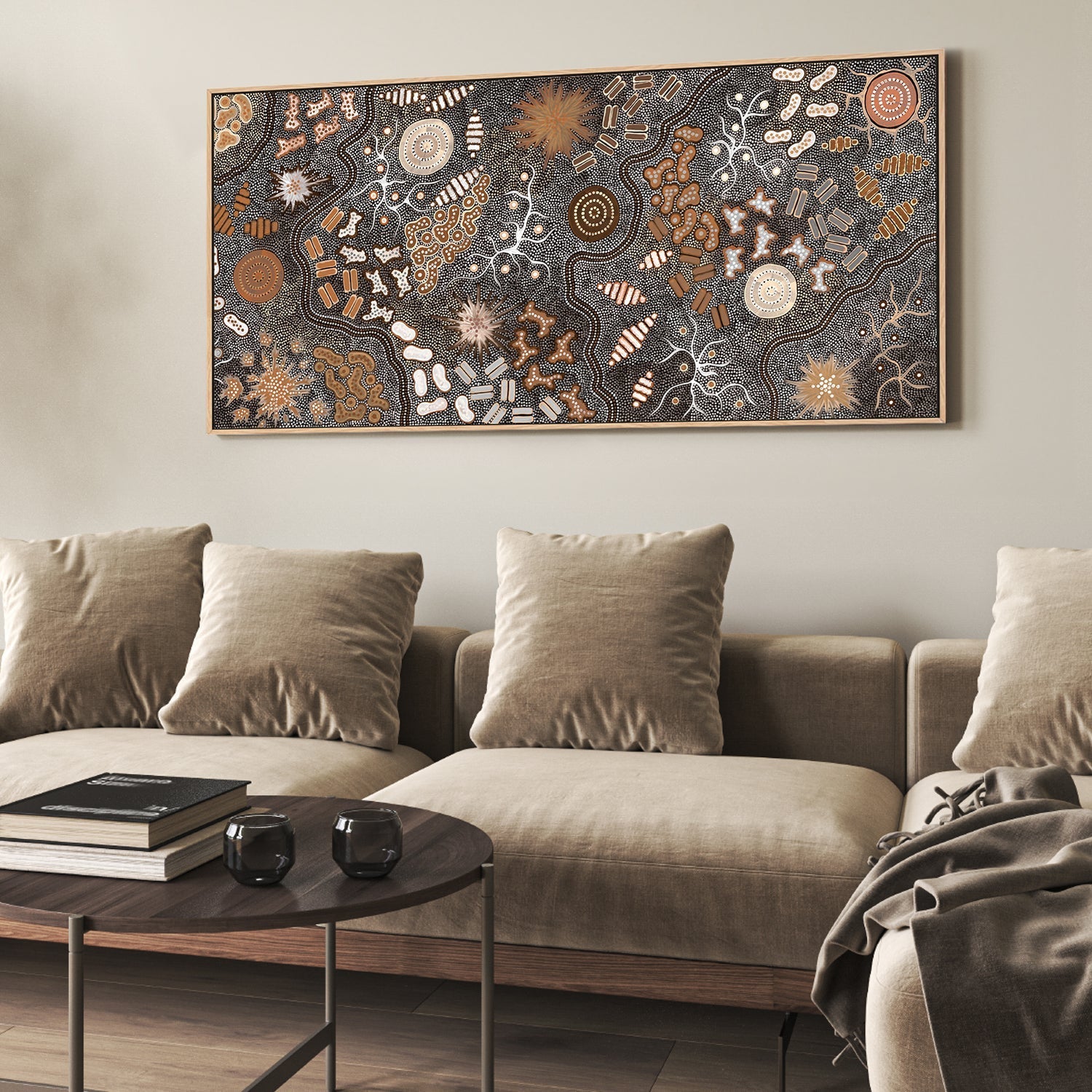 wall-art-print-canvas-poster-framed-Waterhole Bush Tucker Dreaming, Style A, Burned Orange Tones , By Azeza Possum-2