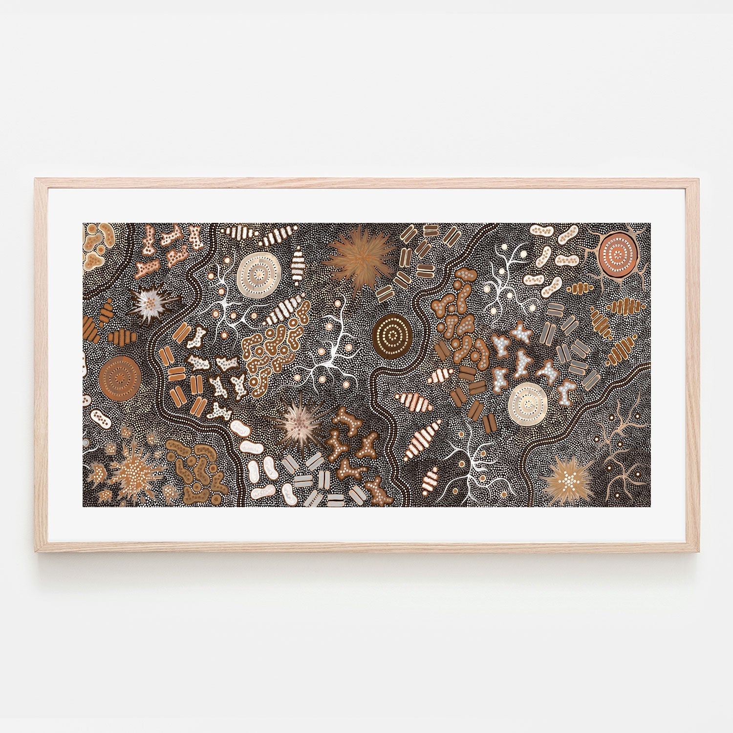 wall-art-print-canvas-poster-framed-Waterhole Bush Tucker Dreaming, Style A, Burned Orange Tones , By Azeza Possum-6