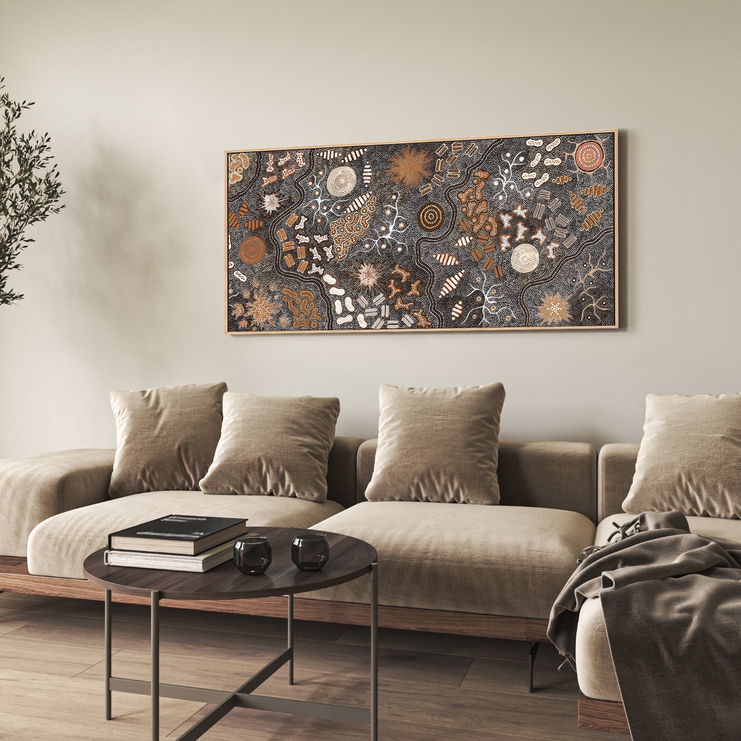 wall-art-print-canvas-poster-framed-Waterhole Bush Tucker Dreaming, Style A, Burned Orange Tones , By Azeza Possum-7