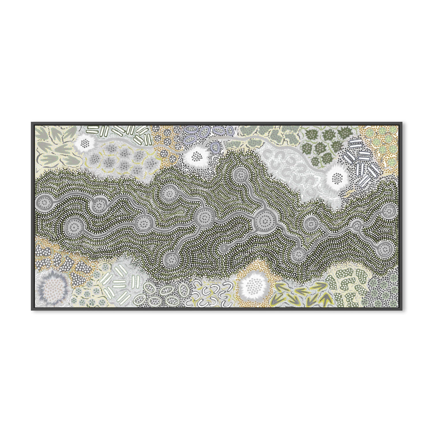 wall-art-print-canvas-poster-framed-Waterhole Dreaming, Green Tone , By Azeza Possum-3