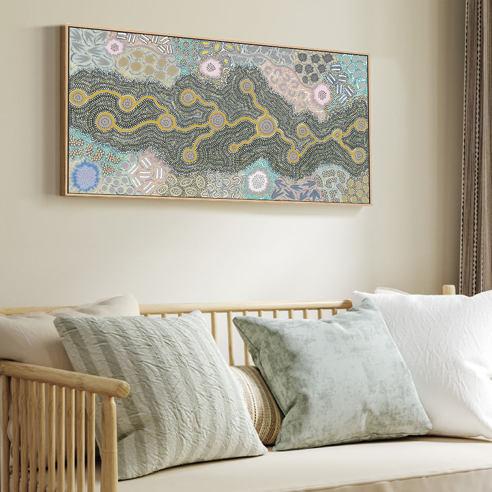 wall-art-print-canvas-poster-framed-Waterhole Dreaming, Pastel Colour , By Azeza Possum-2