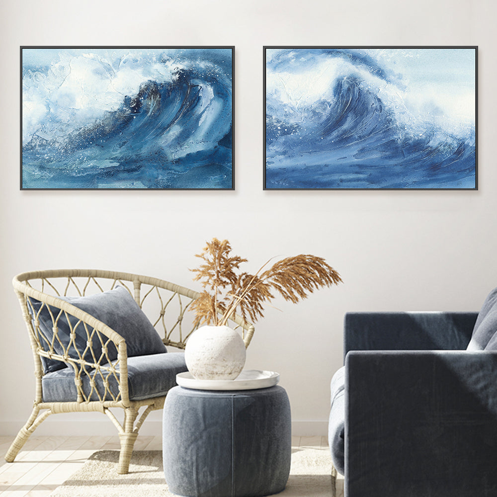 wall-art-print-canvas-poster-framed-Waves, Style A & D, Set of 2-by-Chris Paschke-Gioia Wall Art