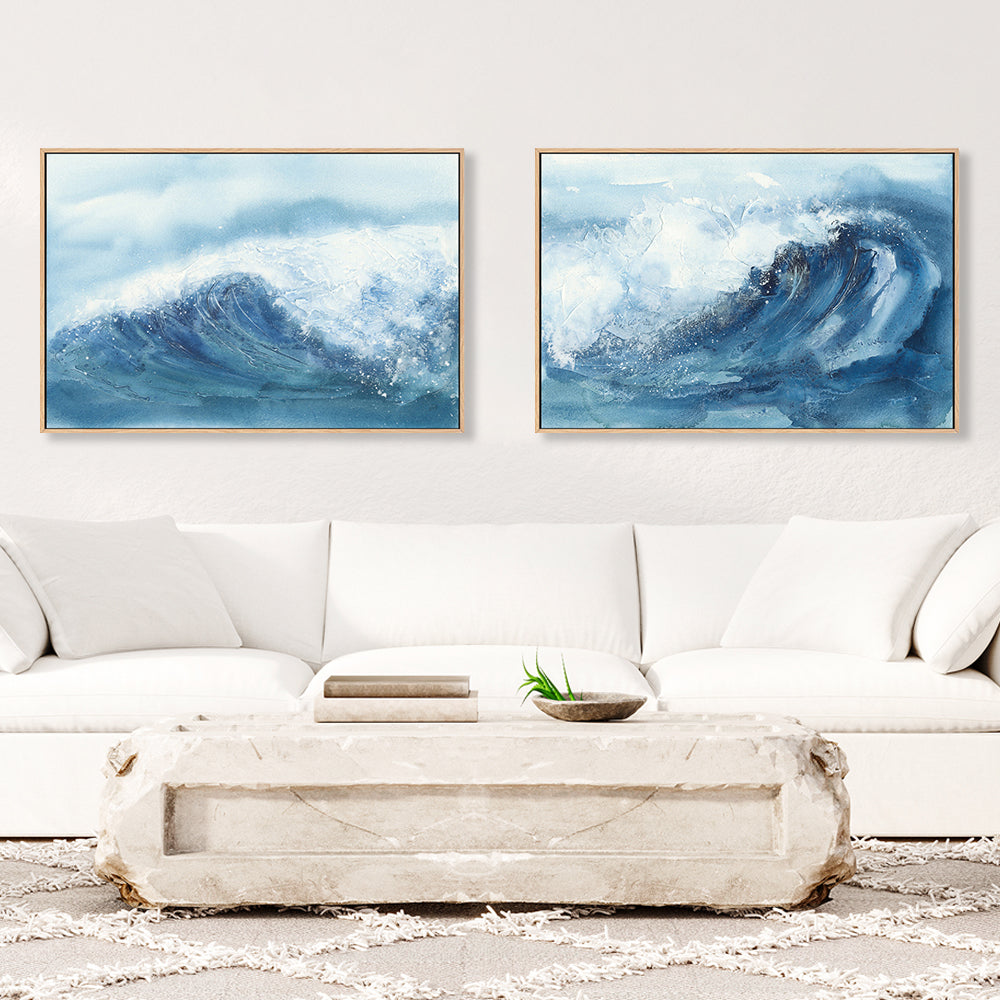 wall-art-print-canvas-poster-framed-Waves, Style B & C, Set of 2-by-Chris Paschke-Gioia Wall Art