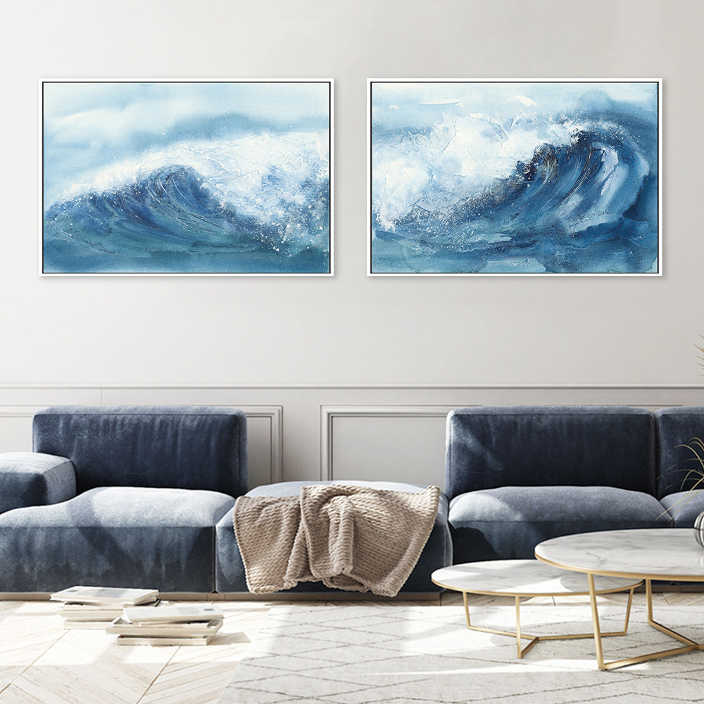 wall-art-print-canvas-poster-framed-Waves, Style B & C, Set of 2-by-Chris Paschke-Gioia Wall Art