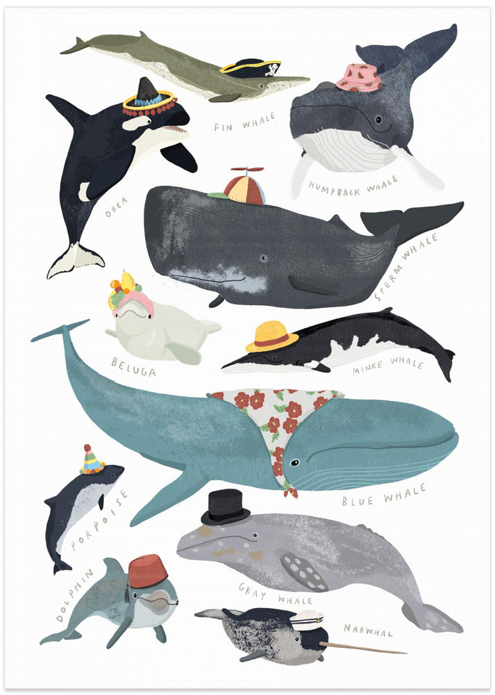 wall-art-print-canvas-poster-framed-Whales In Hats , By Hanna Melin-1