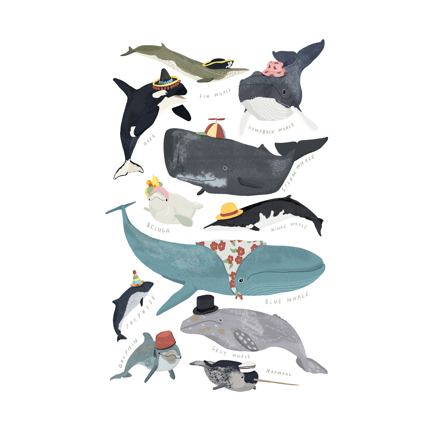 wall-art-print-canvas-poster-framed-Whales In Hats, By Hanna Melin-GIOIA-WALL-ART