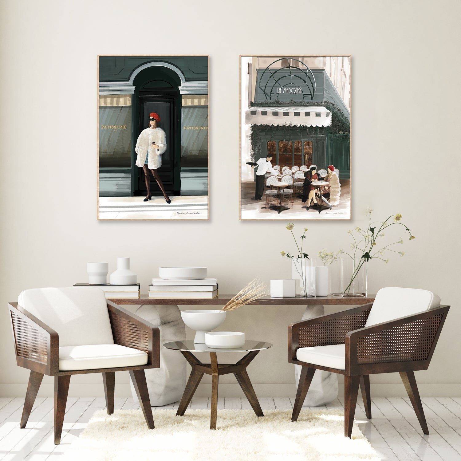 wall-art-print-canvas-poster-framed-Girl in Paris Bistro, Set Of 2 , By Omar Escalante-GIOIA-WALL-ART