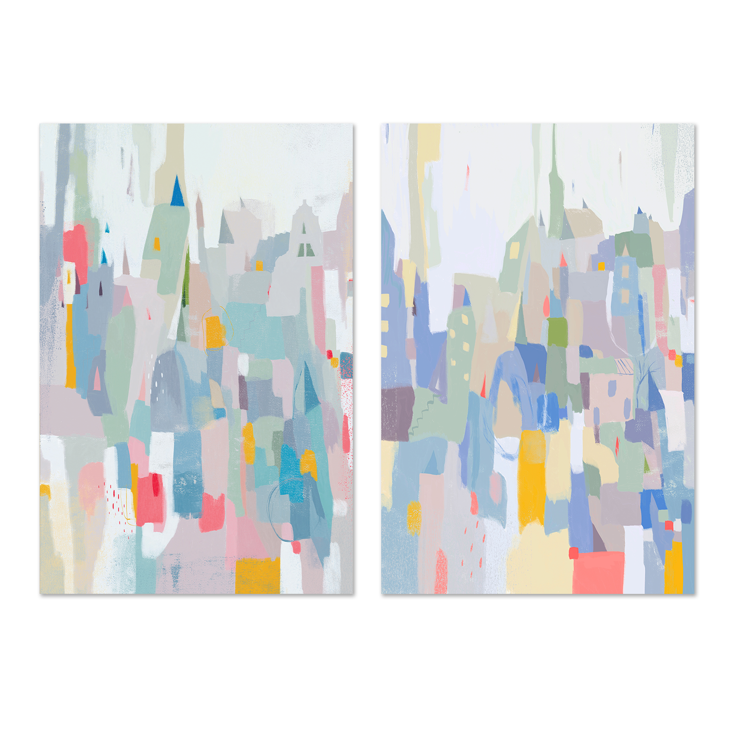 wall-art-print-canvas-poster-framed-Whimsical Cityscape, Style A & B, Set Of 2 , By Nikita Jariwala-GIOIA-WALL-ART