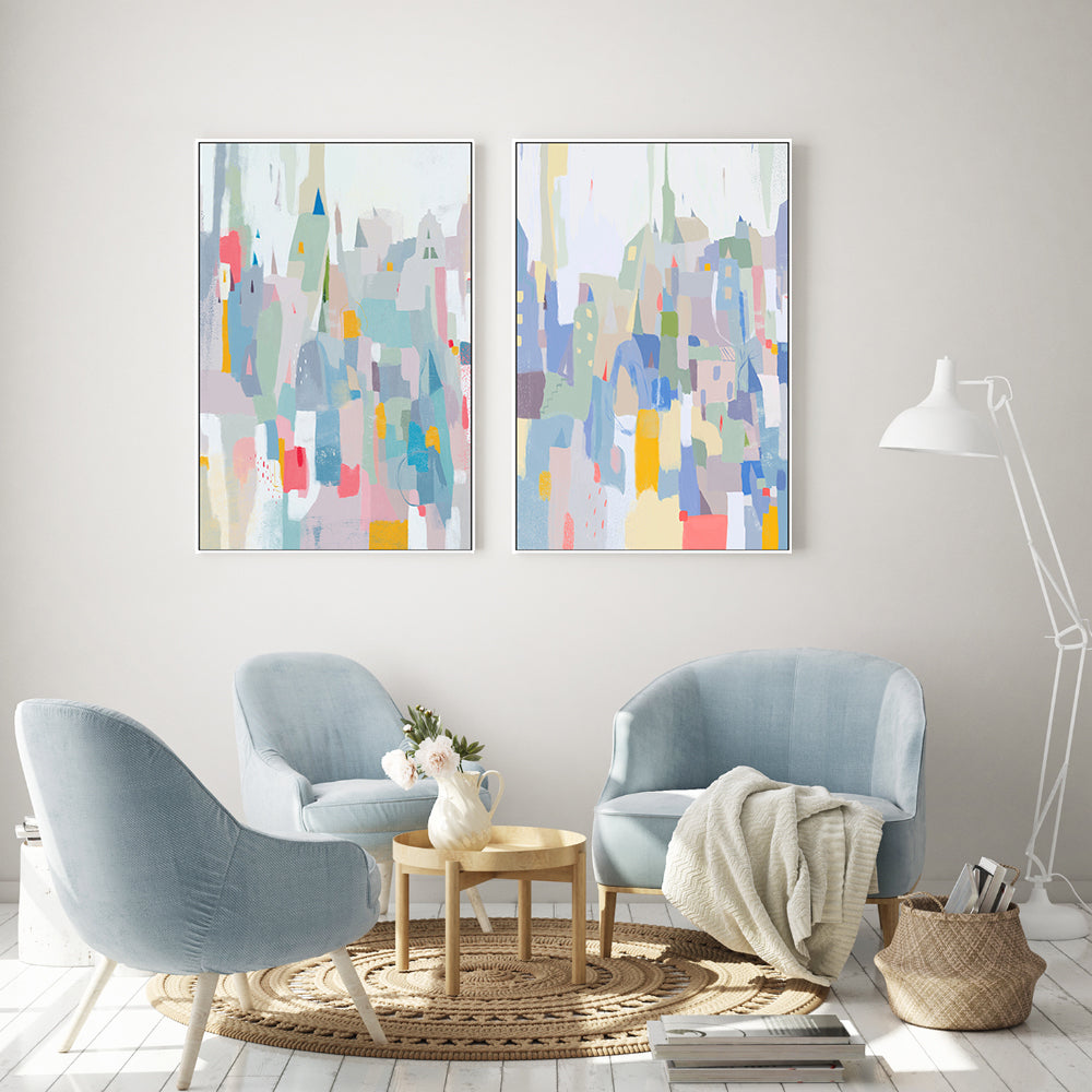 wall-art-print-canvas-poster-framed-Whimsical Cityscape, Style A & B, Set Of 2 , By Nikita Jariwala-GIOIA-WALL-ART