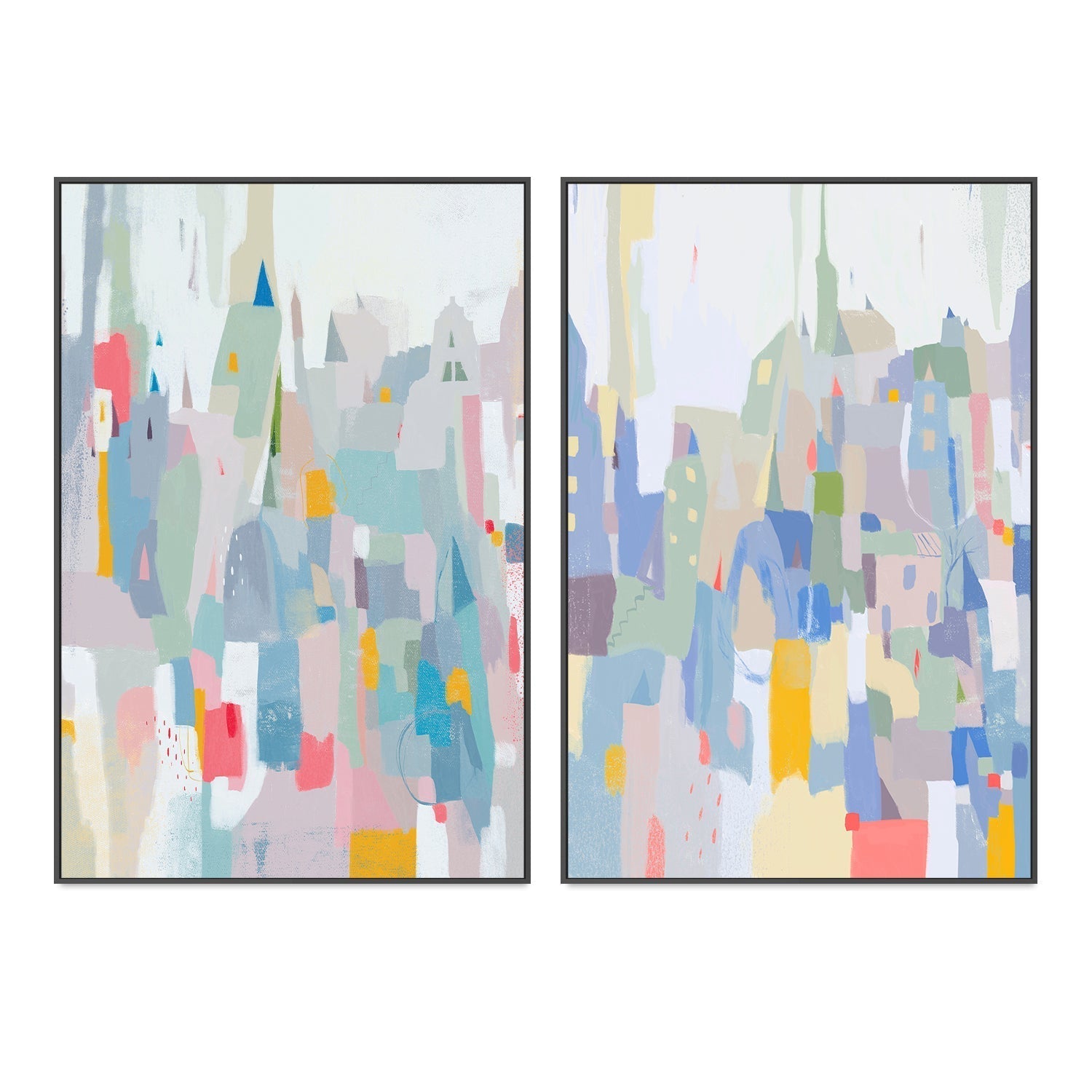 wall-art-print-canvas-poster-framed-Whimsical Cityscape, Style A & B, Set Of 2 , By Nikita Jariwala-GIOIA-WALL-ART