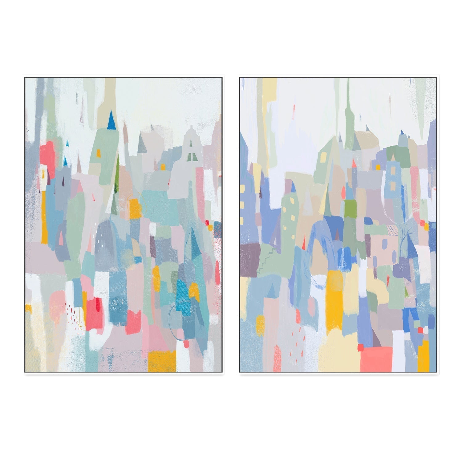 wall-art-print-canvas-poster-framed-Whimsical Cityscape, Style A & B, Set Of 2 , By Nikita Jariwala-GIOIA-WALL-ART