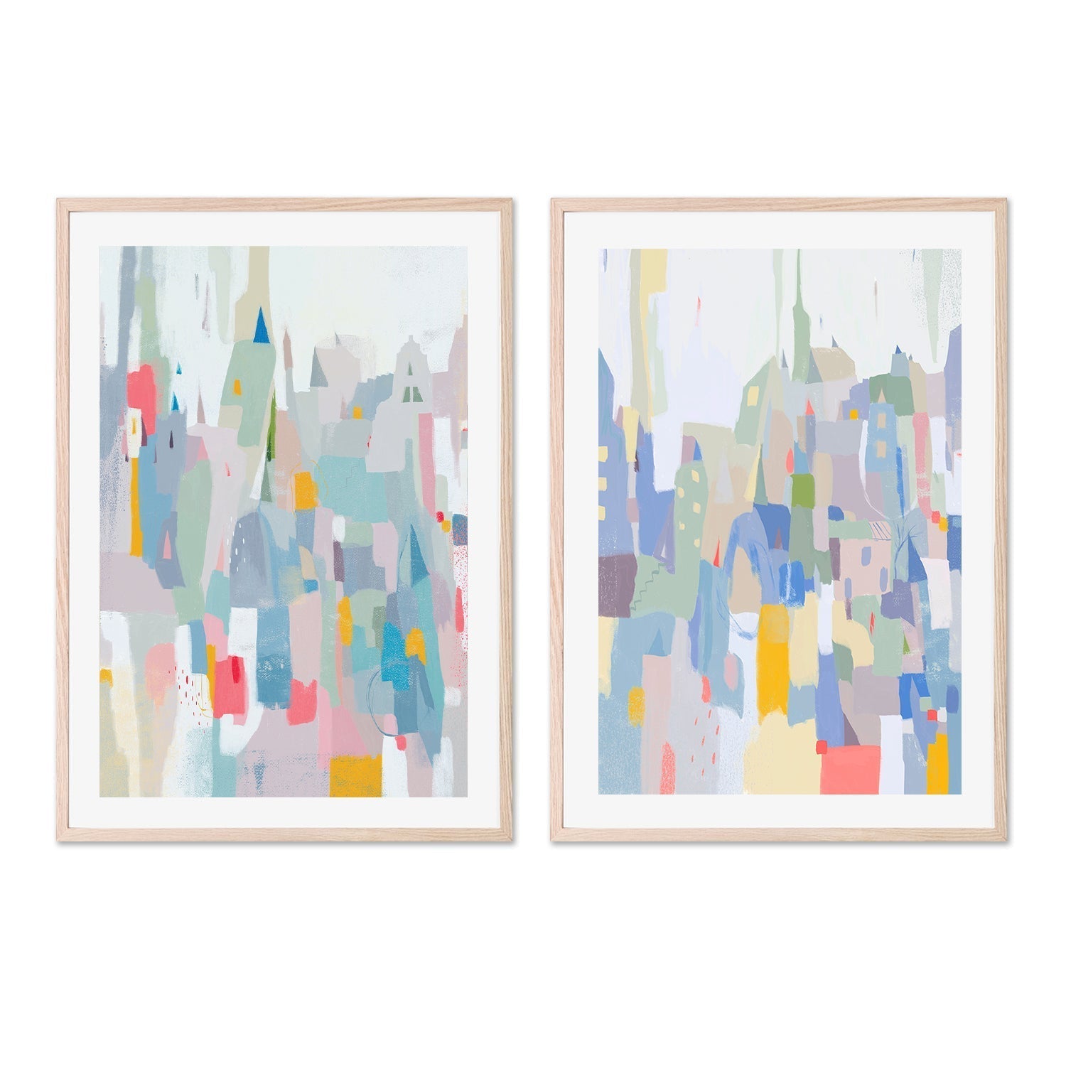 wall-art-print-canvas-poster-framed-Whimsical Cityscape, Style A & B, Set Of 2 , By Nikita Jariwala-GIOIA-WALL-ART