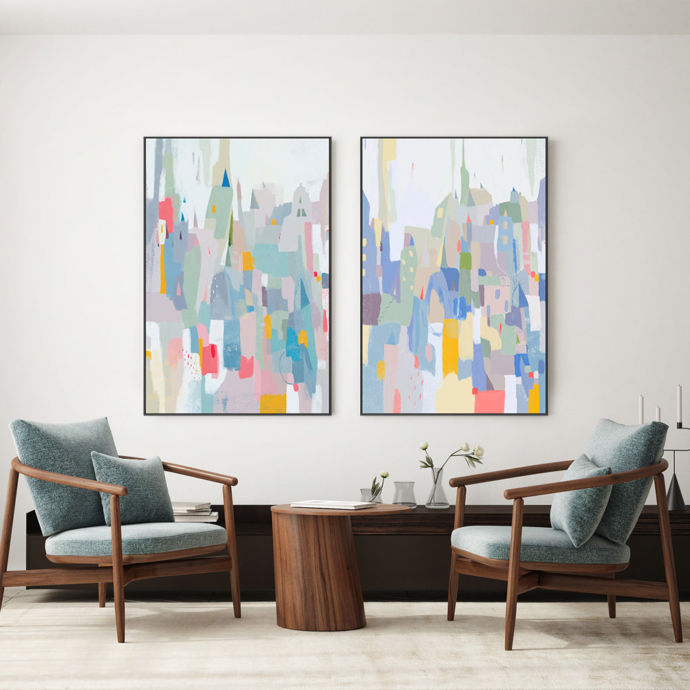 wall-art-print-canvas-poster-framed-Whimsical Cityscape, Style A & B, Set Of 2 , By Nikita Jariwala-GIOIA-WALL-ART