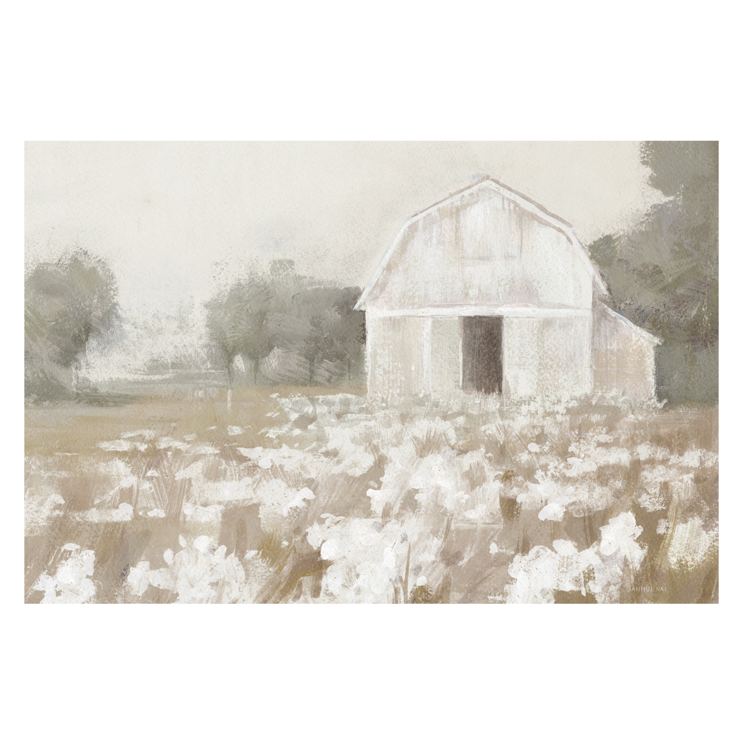 wall-art-print-canvas-poster-framed-White Barn Meadow Neutral , By Danhui Nai-1