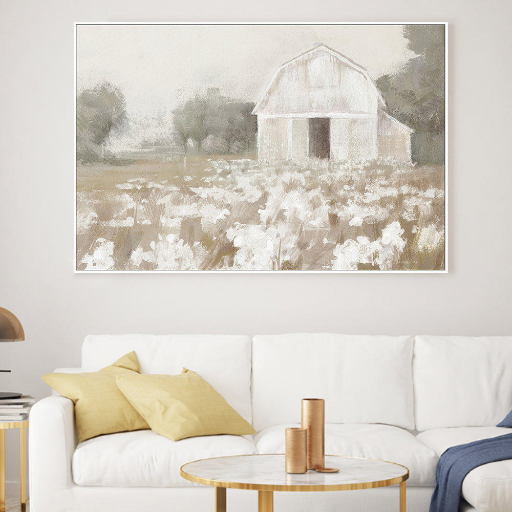 wall-art-print-canvas-poster-framed-White Barn Meadow Neutral , By Danhui Nai-2