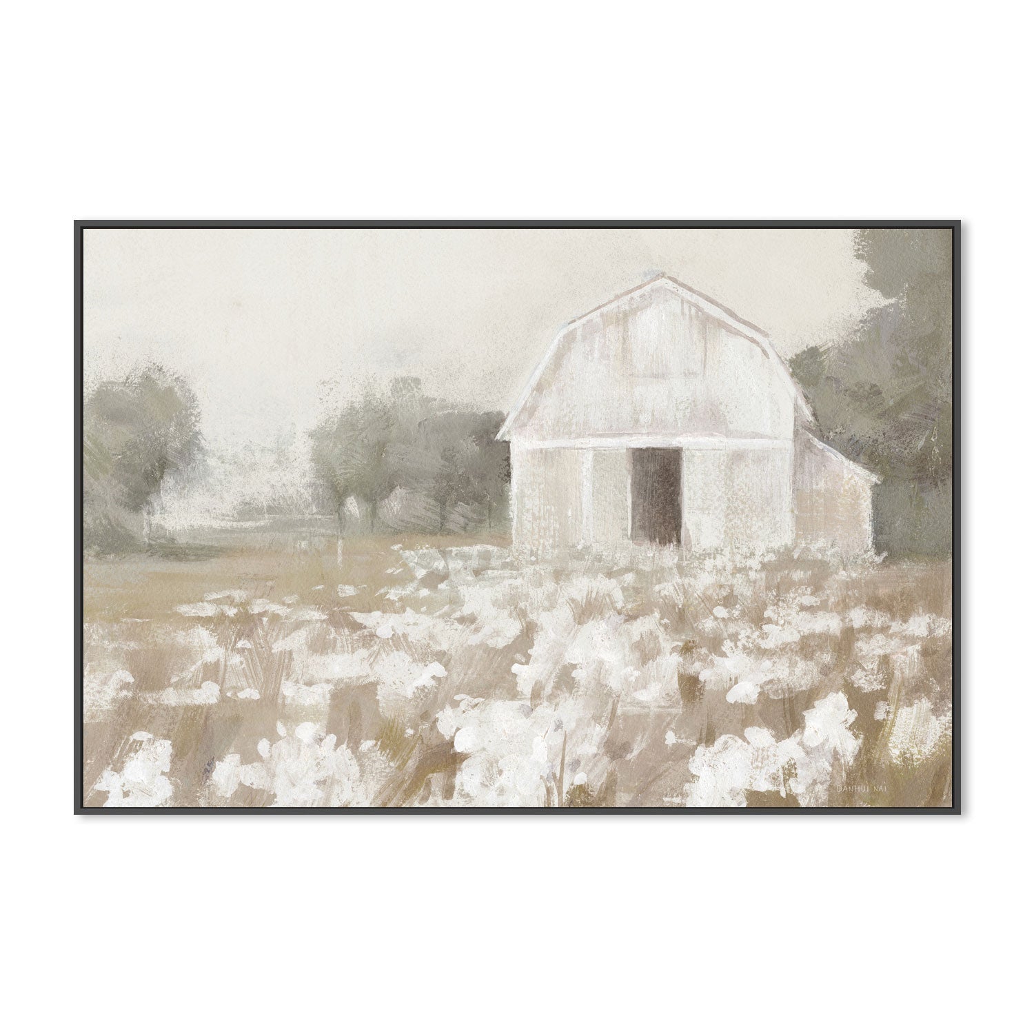 wall-art-print-canvas-poster-framed-White Barn Meadow Neutral , By Danhui Nai-3